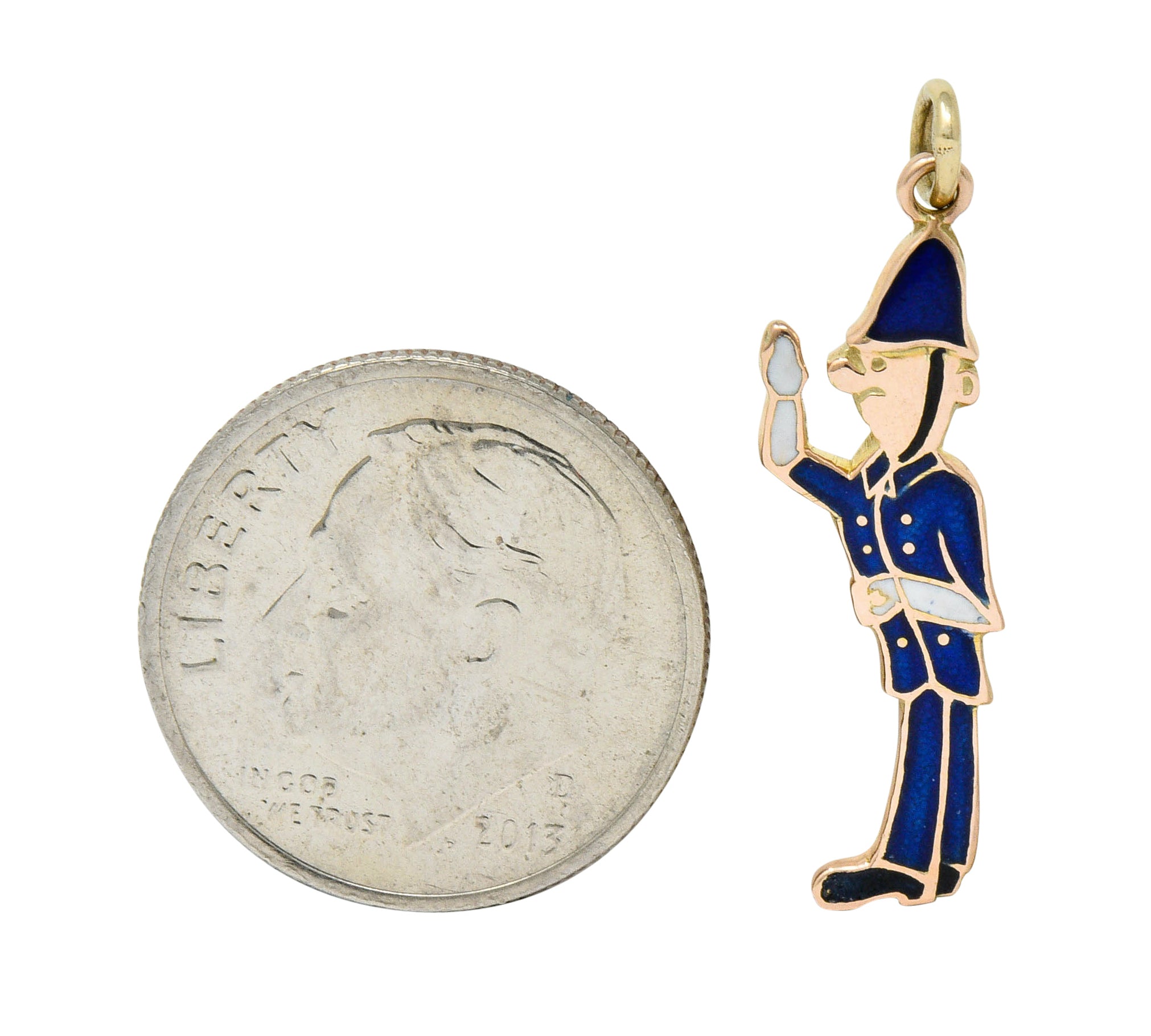 1952 Enamel 9 Karat Rose Gold British Bobby Police Officer Charmcharm - Wilson's Estate Jewelry