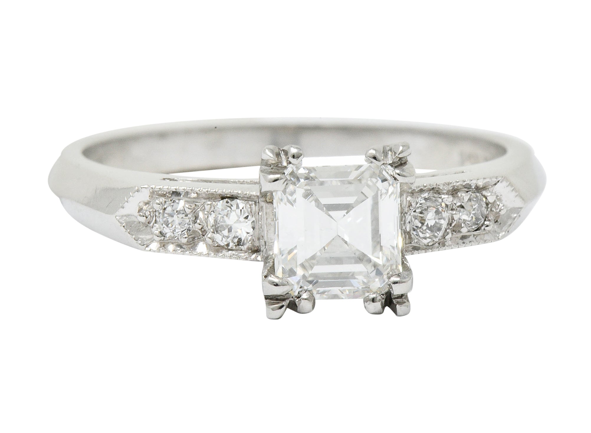 Art Deco 0.96 CTW Asscher Cut Diamond Platinum Engagement Ring GIARing - Wilson's Estate Jewelry