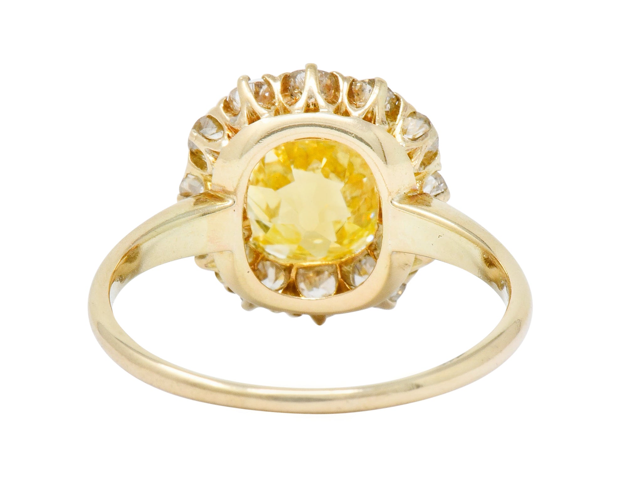 Victorian 2.59 CTW Fancy Yellow Diamond 14 Karat Gold Cluster Engagement Ring GIA Wilson's Estate Jewelry