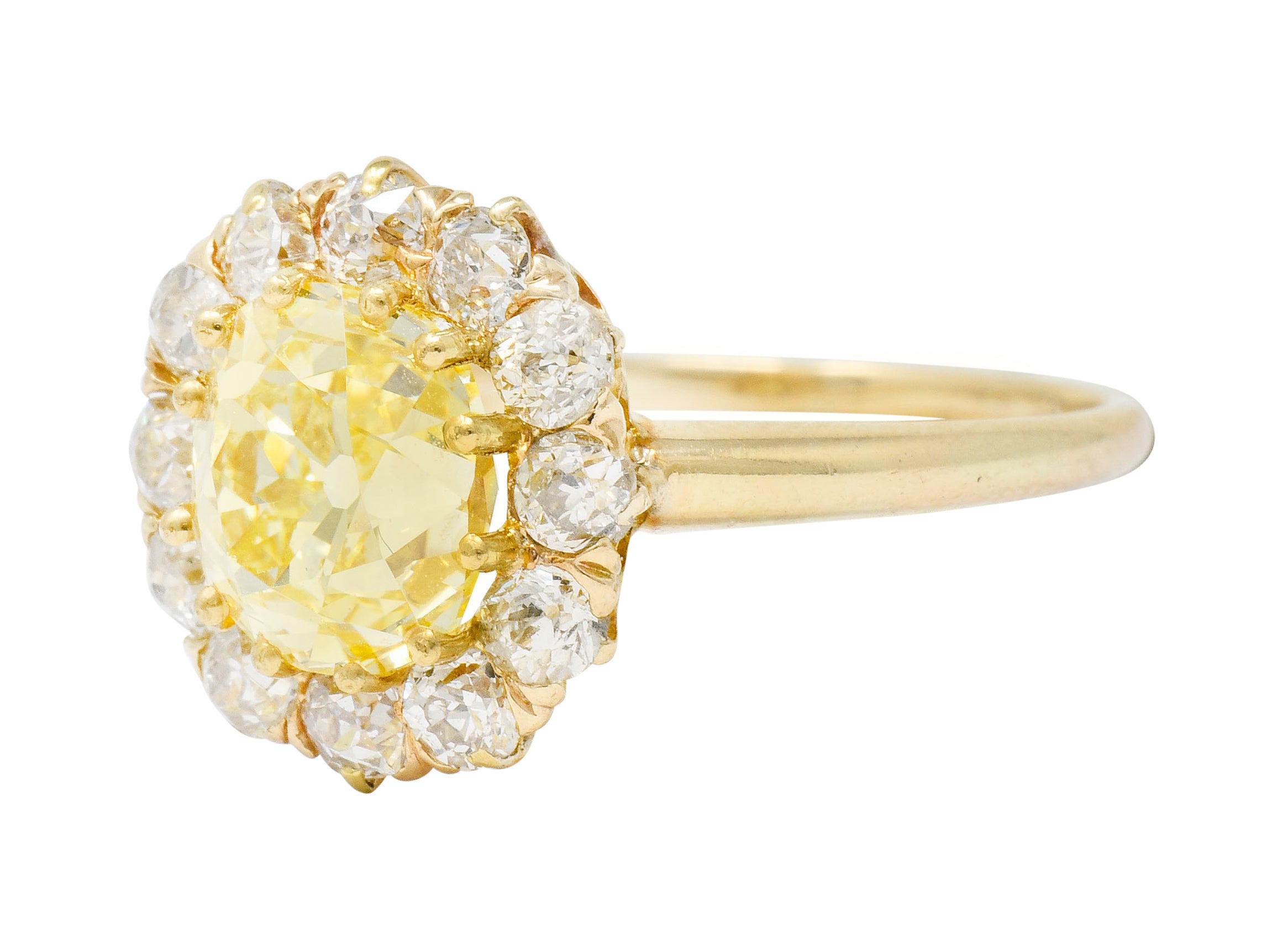 Victorian 2.59 CTW Fancy Yellow Diamond 14 Karat Gold Cluster Engagement Ring GIA Wilson's Estate Jewelry