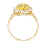 Victorian 2.59 CTW Fancy Yellow Diamond 14 Karat Gold Cluster Engagement Ring GIA Wilson's Estate Jewelry