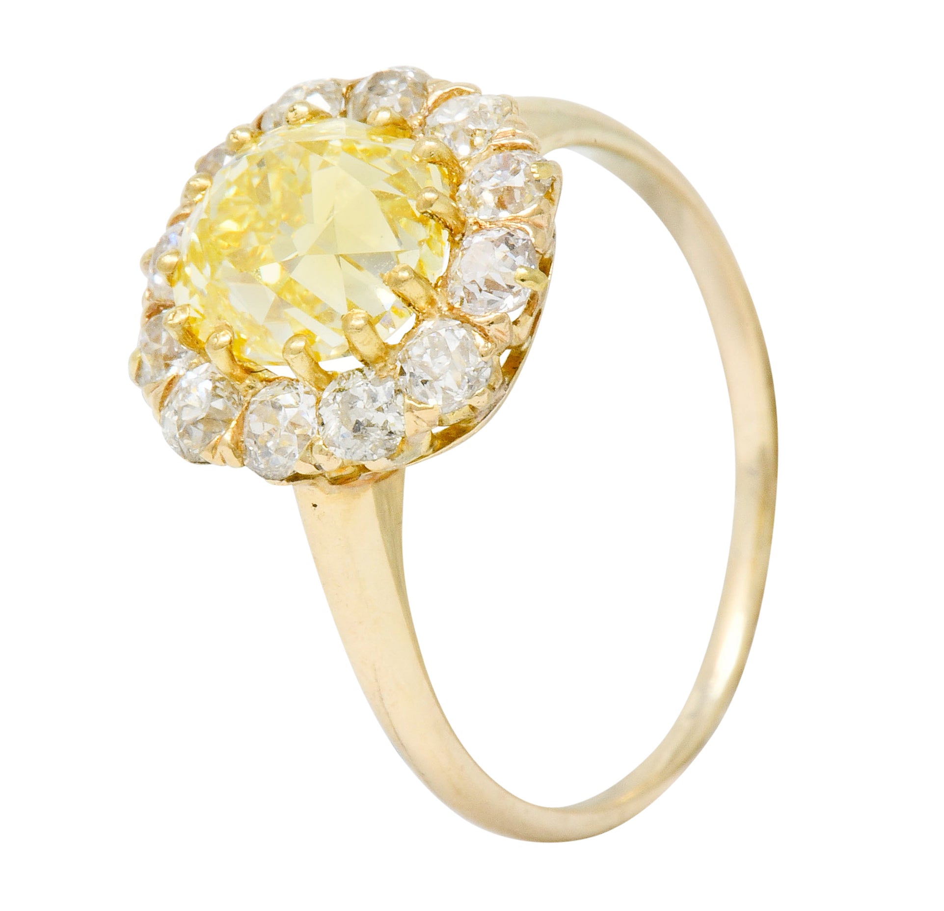 Victorian 2.59 CTW Fancy Yellow Diamond 14 Karat Gold Cluster Engagement Ring GIA Wilson's Estate Jewelry