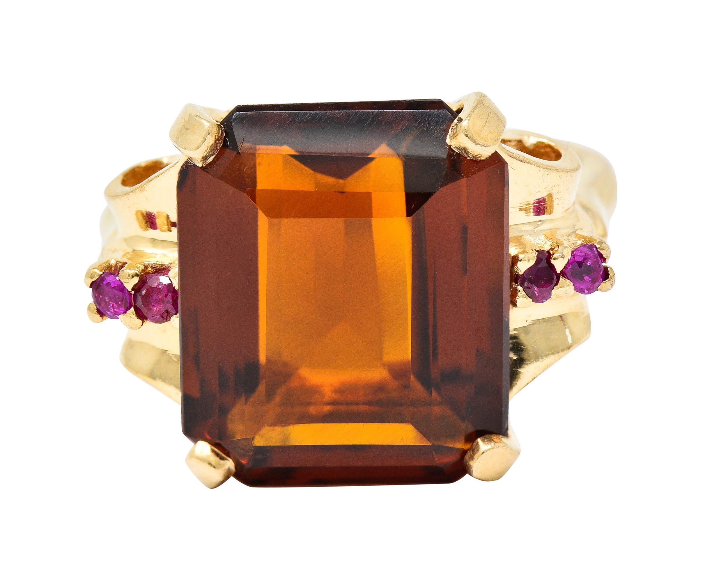 Cartier Retro Citrine Ruby 14 Karat Gold Gemstone RingRing - Wilson's Estate Jewelry