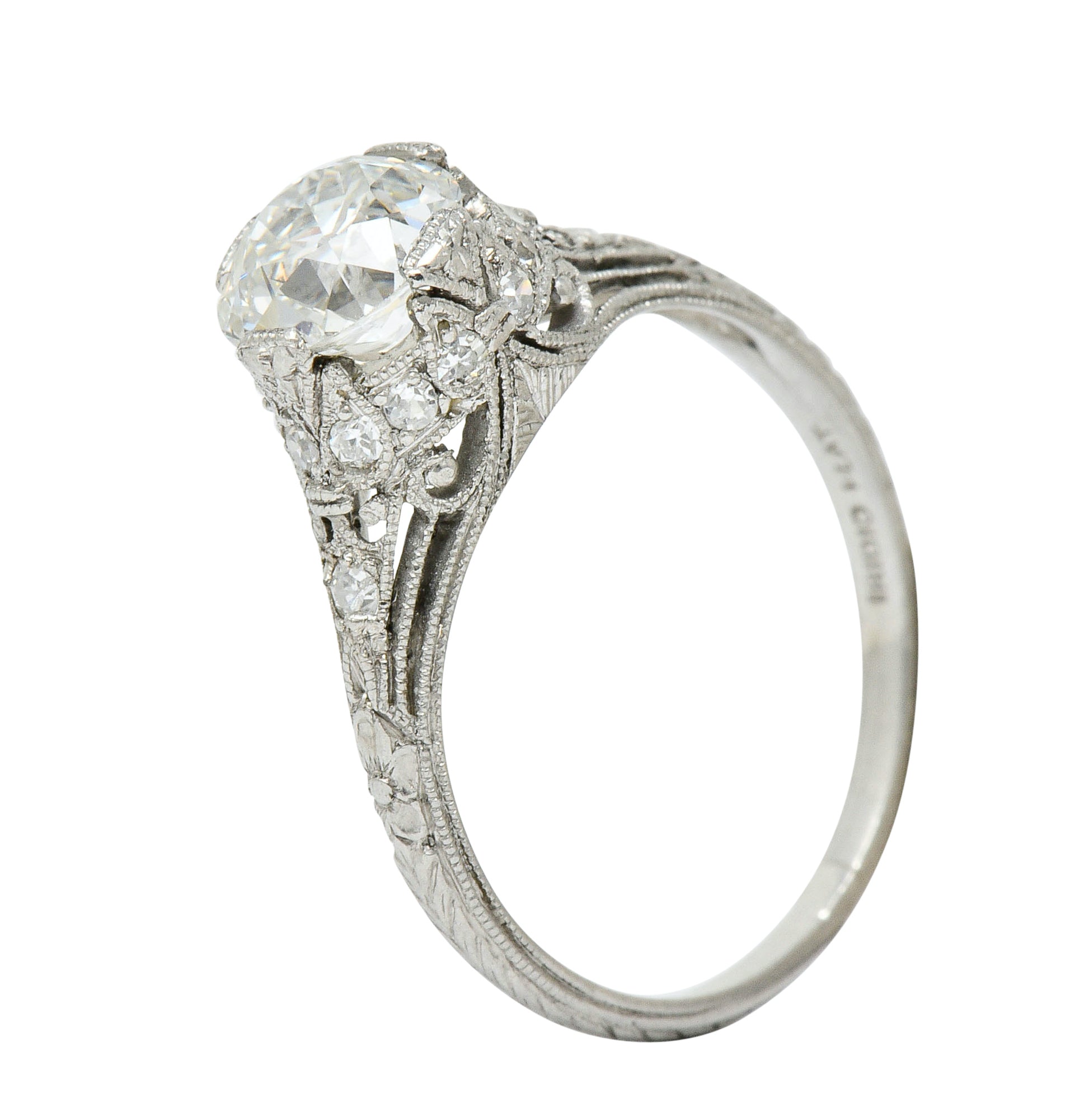 Edwardian 1.36 CTW Diamond Platinum Engagement Ring GIARing - Wilson's Estate Jewelry