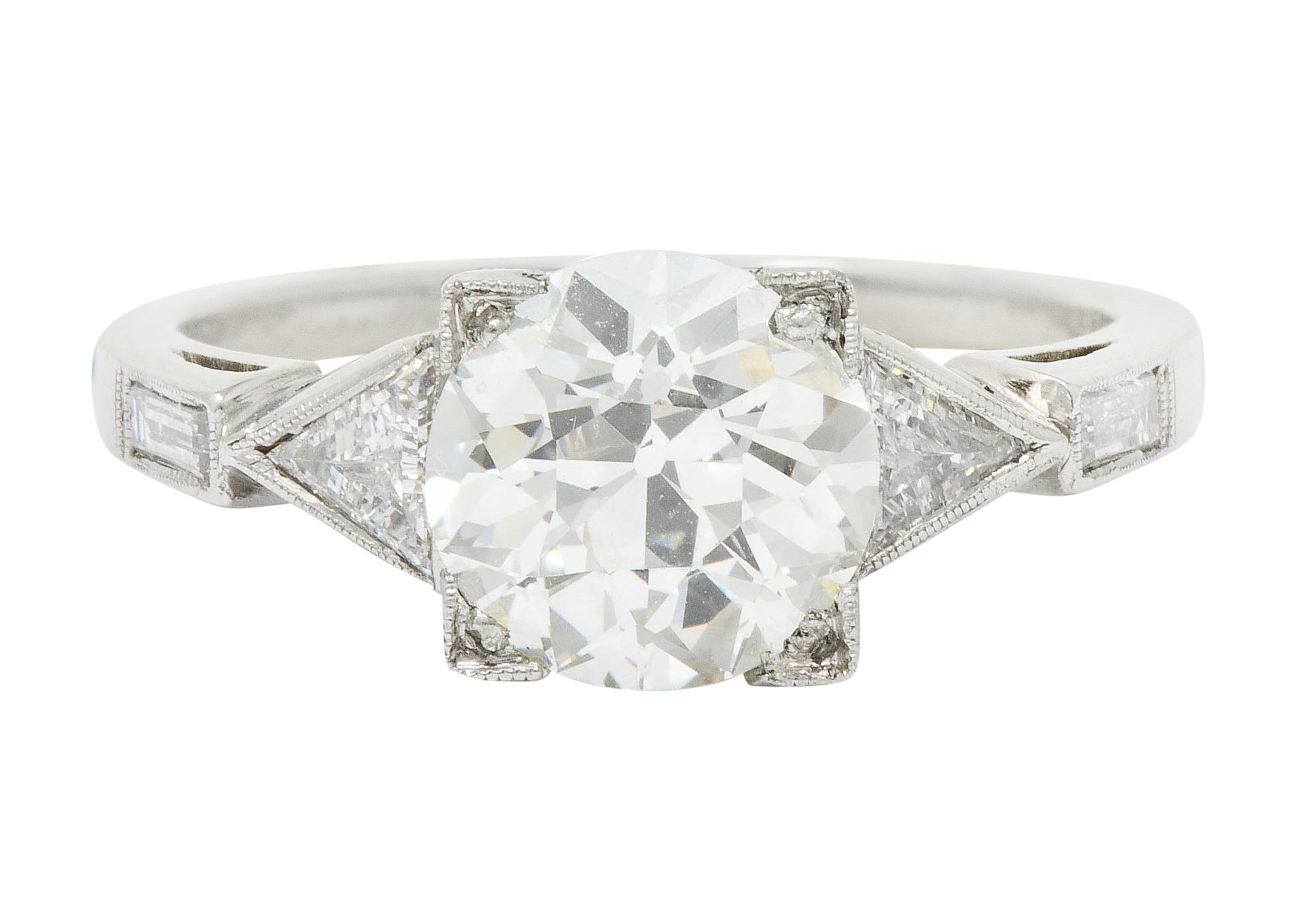 Exquisite Retro 2.08 CTW Diamond Platinum Trillion Engagement Ring GIA Wilson's Estate Jewelry