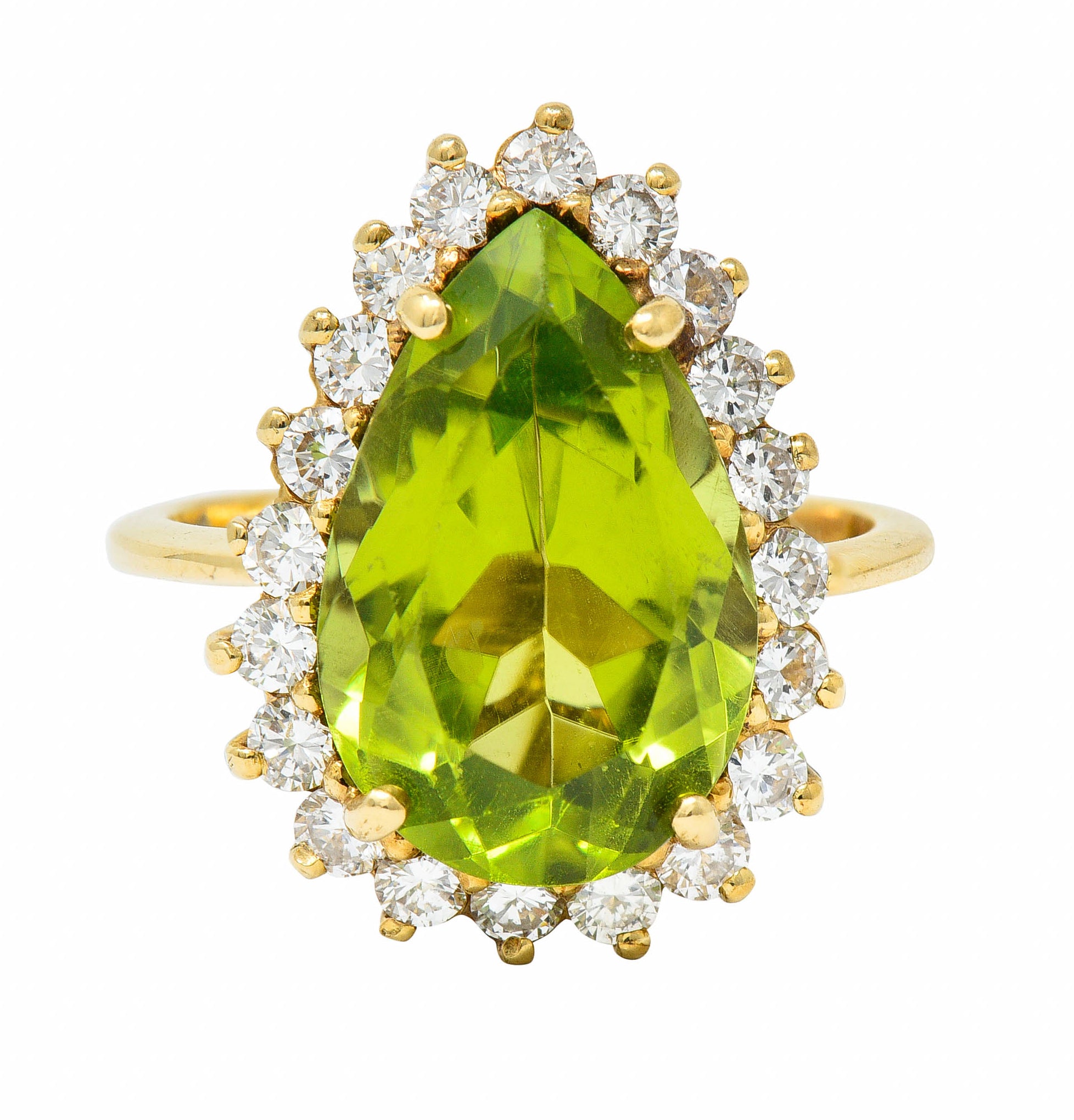 Vintage 5.60 CTW Peridot Diamond 14 Karat Gold Pear Cluster RingRing - Wilson's Estate Jewelry