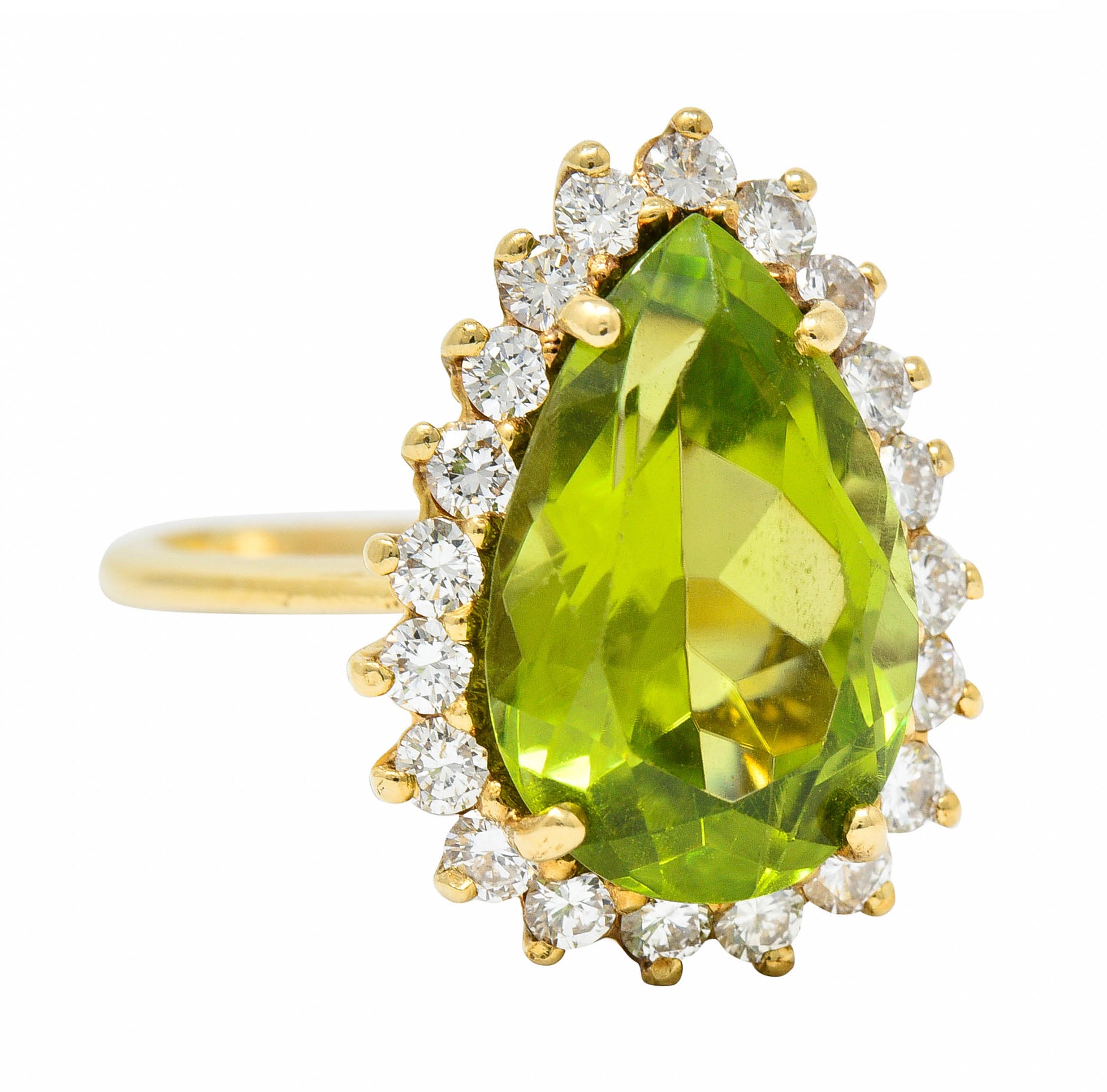 Vintage 5.60 CTW Peridot Diamond 14 Karat Gold Pear Cluster RingRing - Wilson's Estate Jewelry