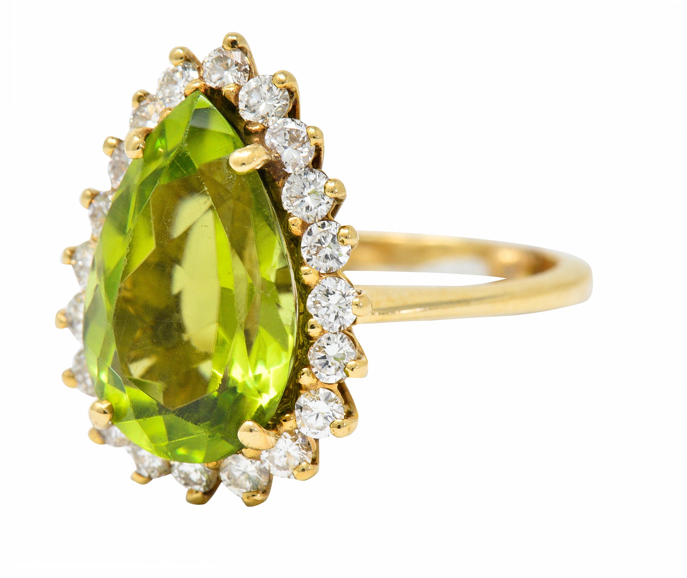 Vintage 5.60 CTW Peridot Diamond 14 Karat Gold Pear Cluster RingRing - Wilson's Estate Jewelry