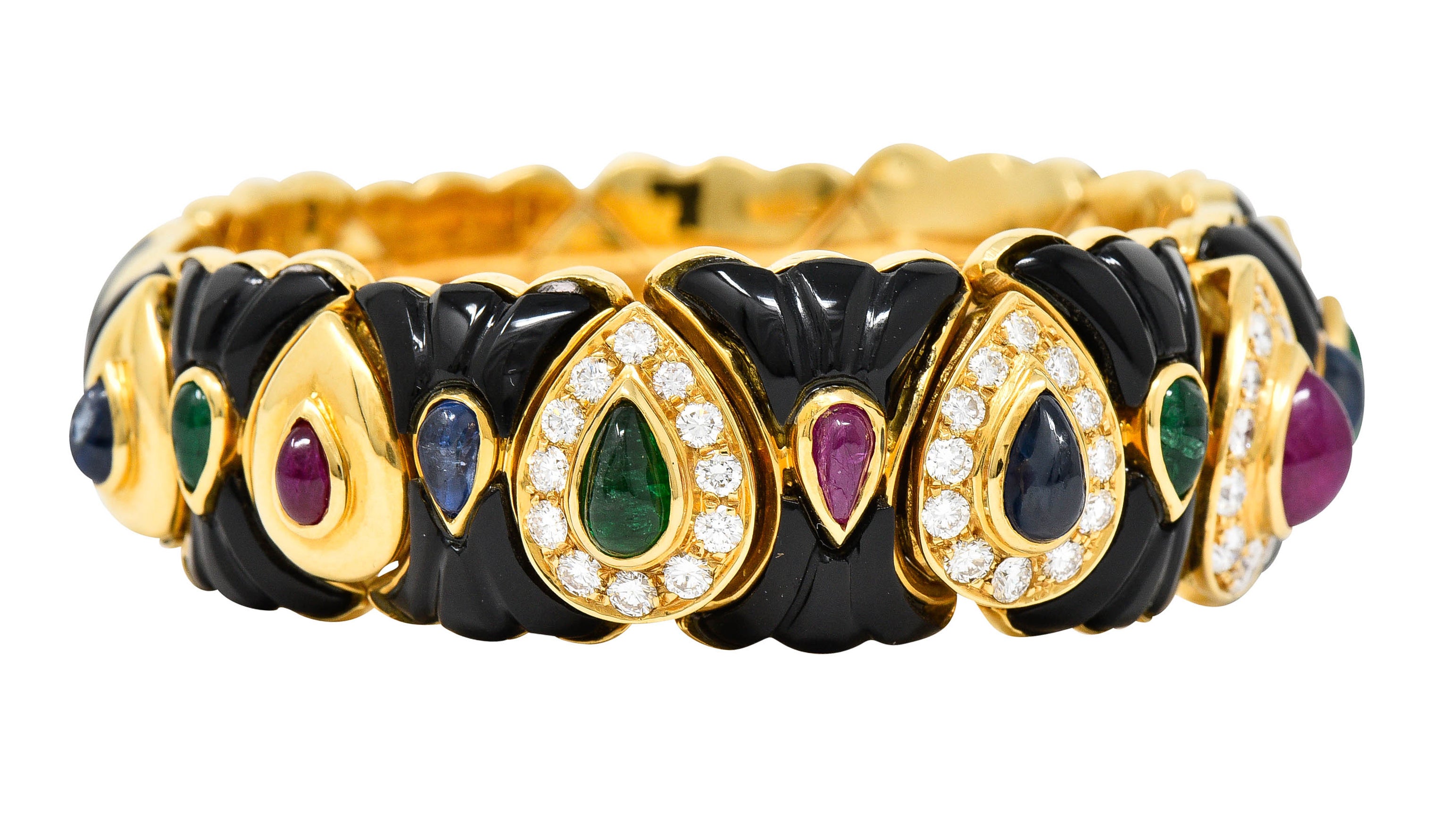 Craig Drake Diamond Ruby Emerald Sapphire Onyx 18 Karat Gold Cuff Braceletbracelet - Wilson's Estate Jewelry