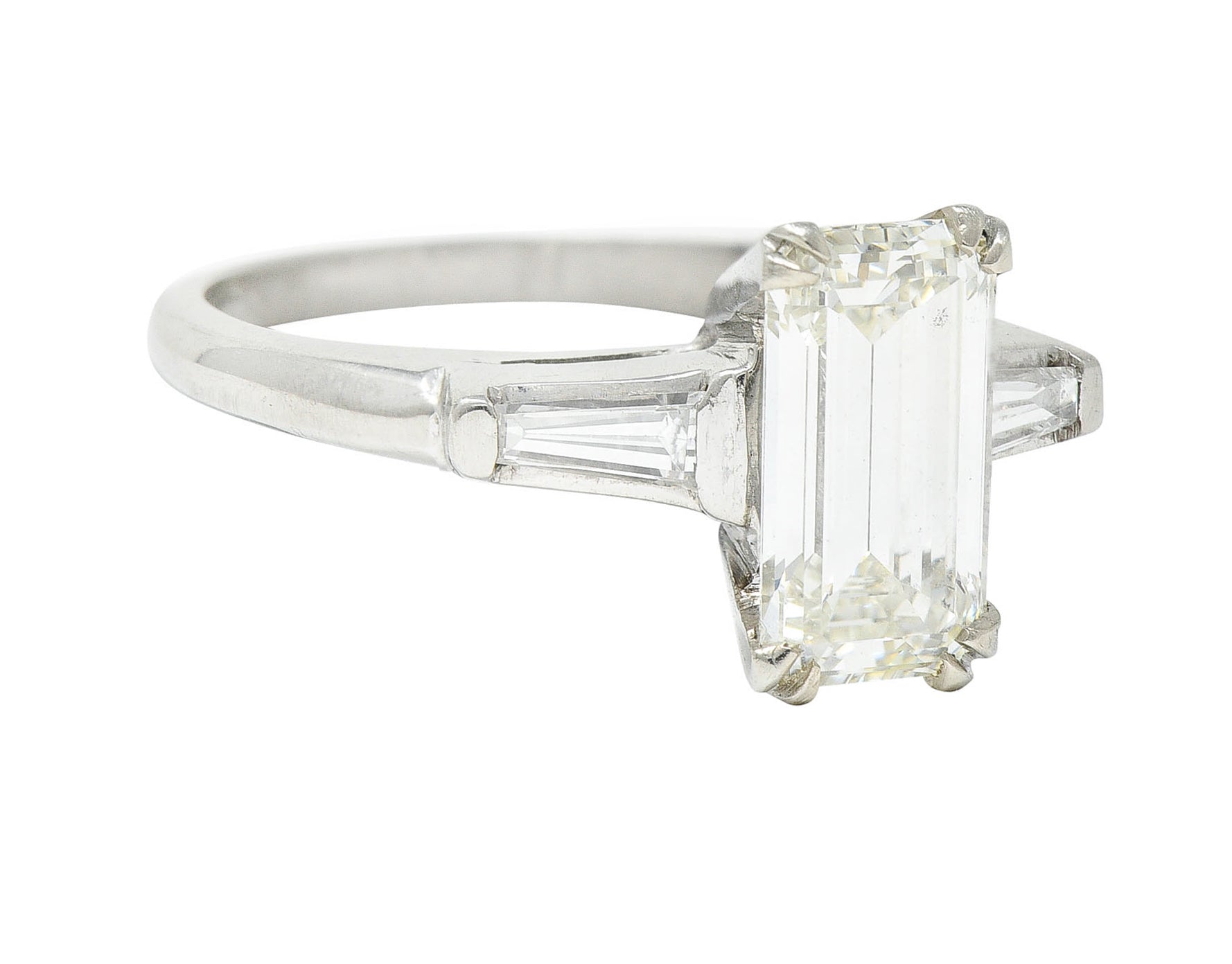 Mid-Century 1.72 CTW Emerald Cut Diamond Platinum Engagement RingRing - Wilson's Estate Jewelry