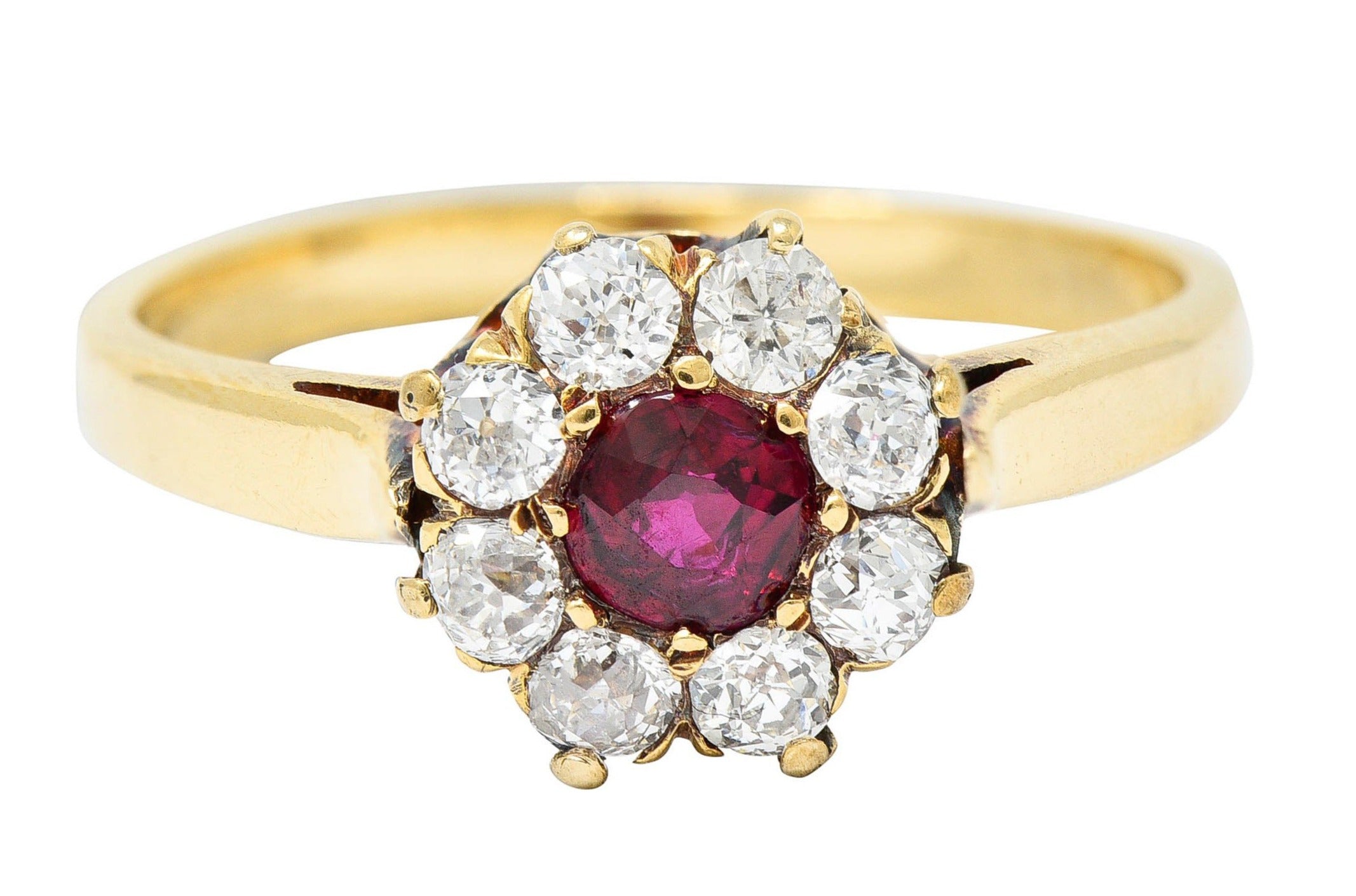 Victorian 0.92 CTW Ruby Diamond 14 Karat Gold Cluster Ring Circa 1900Ring - Wilson's Estate Jewelry