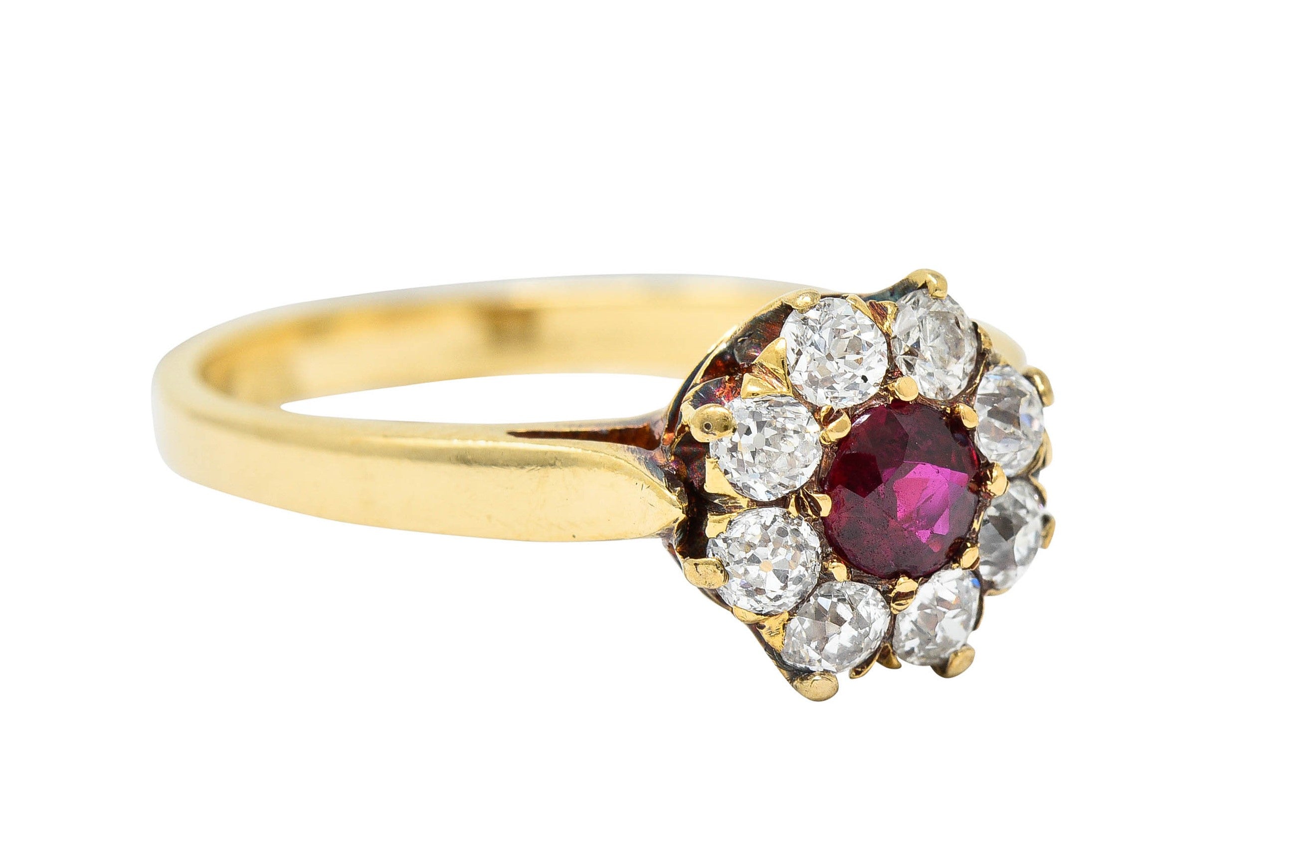 Victorian 0.92 CTW Ruby Diamond 14 Karat Gold Cluster Ring Circa 1900Ring - Wilson's Estate Jewelry