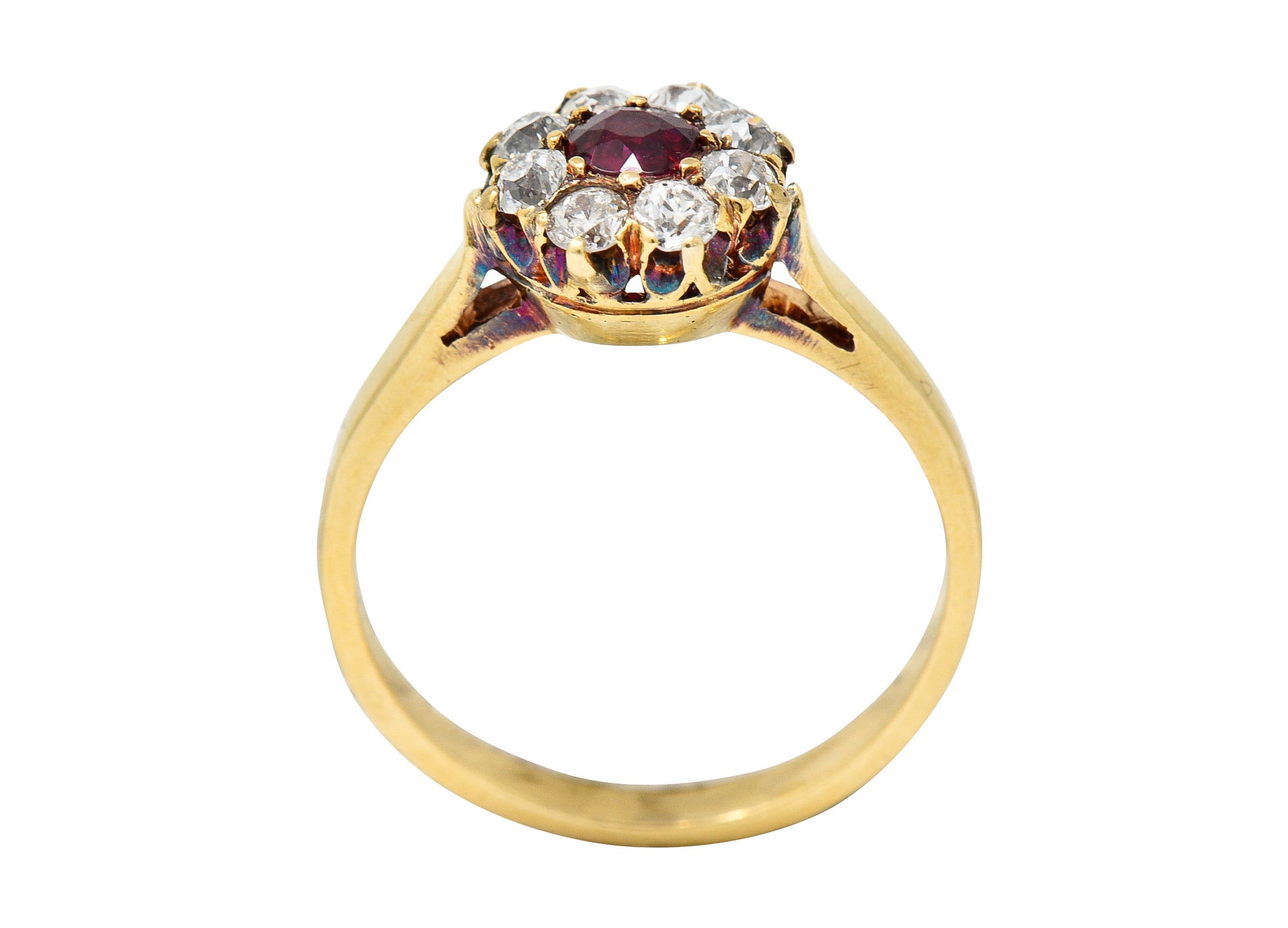 Victorian 0.92 CTW Ruby Diamond 14 Karat Gold Cluster Ring Circa 1900Ring - Wilson's Estate Jewelry