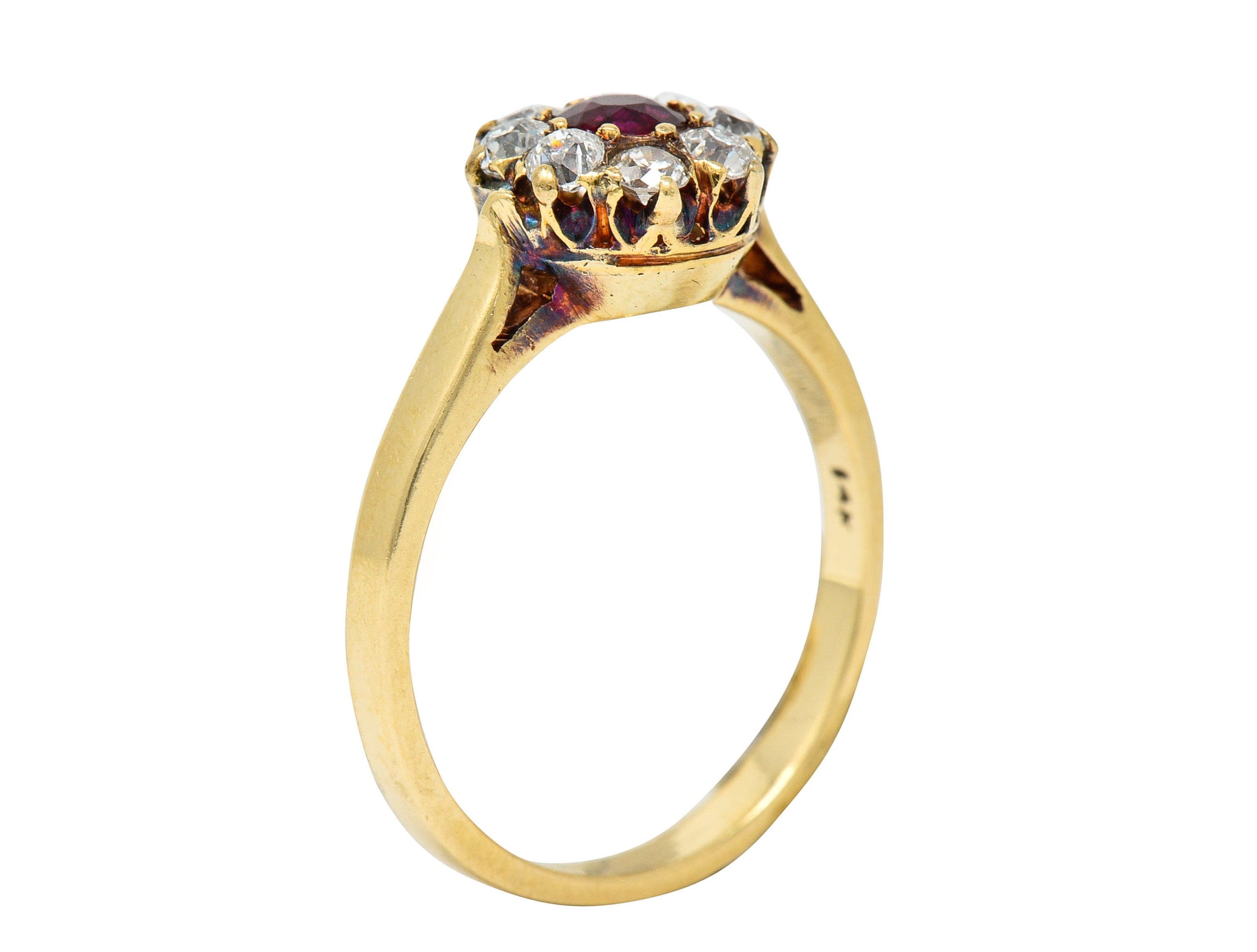 Victorian 0.92 CTW Ruby Diamond 14 Karat Gold Cluster Ring Circa 1900Ring - Wilson's Estate Jewelry