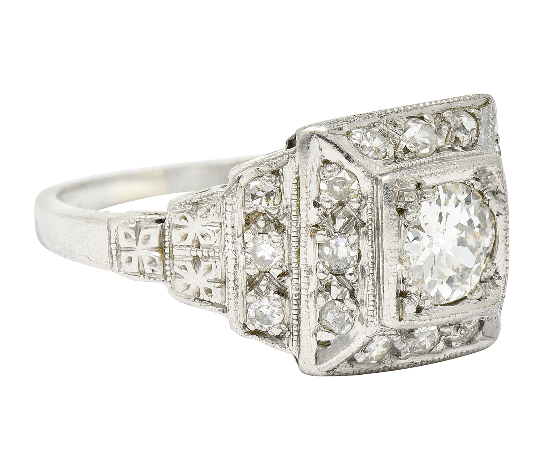 Art Deco 0.75 CTW Diamond Platinum Stepped Antique Engagement Ring Wilson's Estate Jewelry