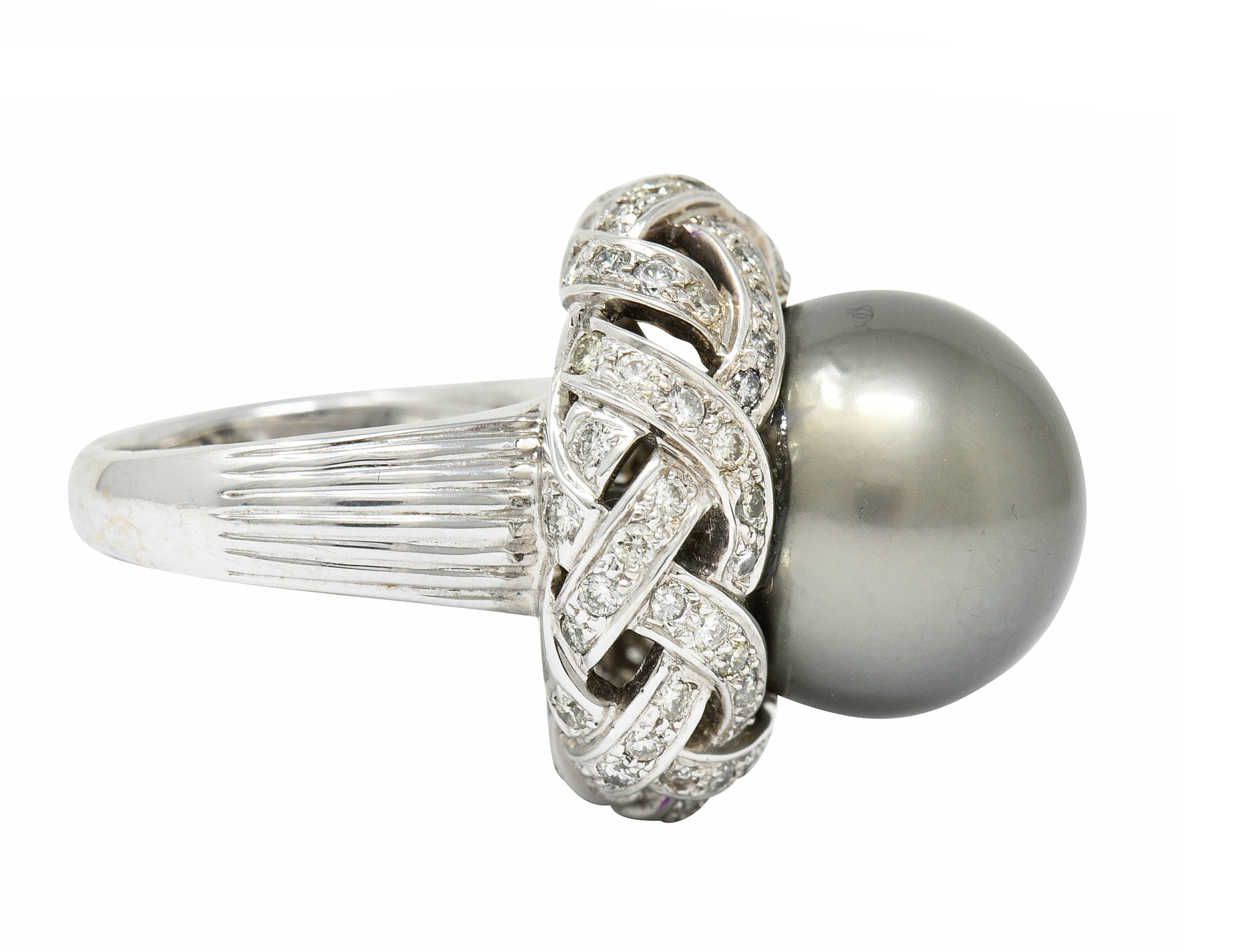 Vintage South Sea Tahitian Pearl 2.00 CTW Diamond 18 Karat White Gold Statement RingRing - Wilson's Estate Jewelry