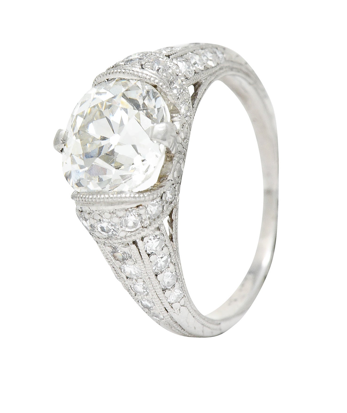 Edwardian 3.00 CTW Diamond Platinum Scrolled Engagement RingRing - Wilson's Estate Jewelry