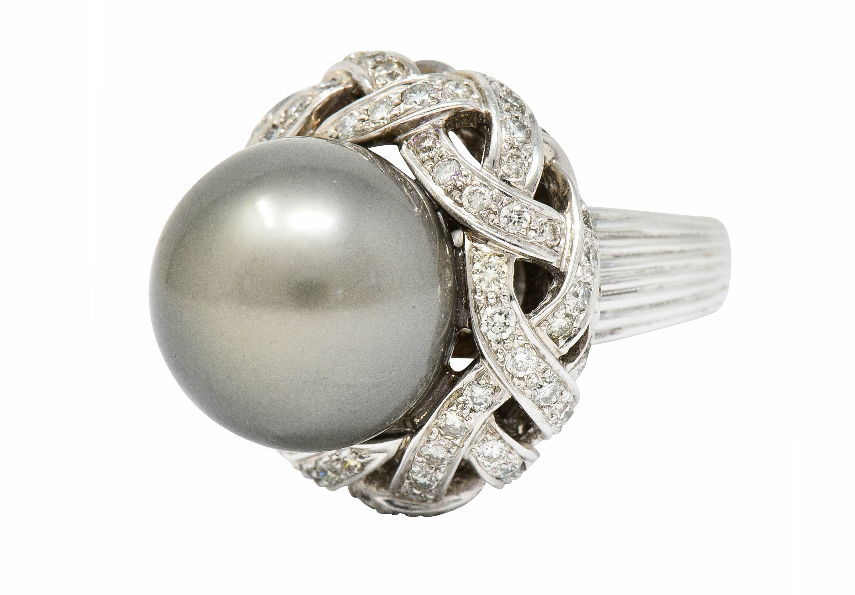 Vintage South Sea Tahitian Pearl 2.00 CTW Diamond 18 Karat White Gold Statement RingRing - Wilson's Estate Jewelry