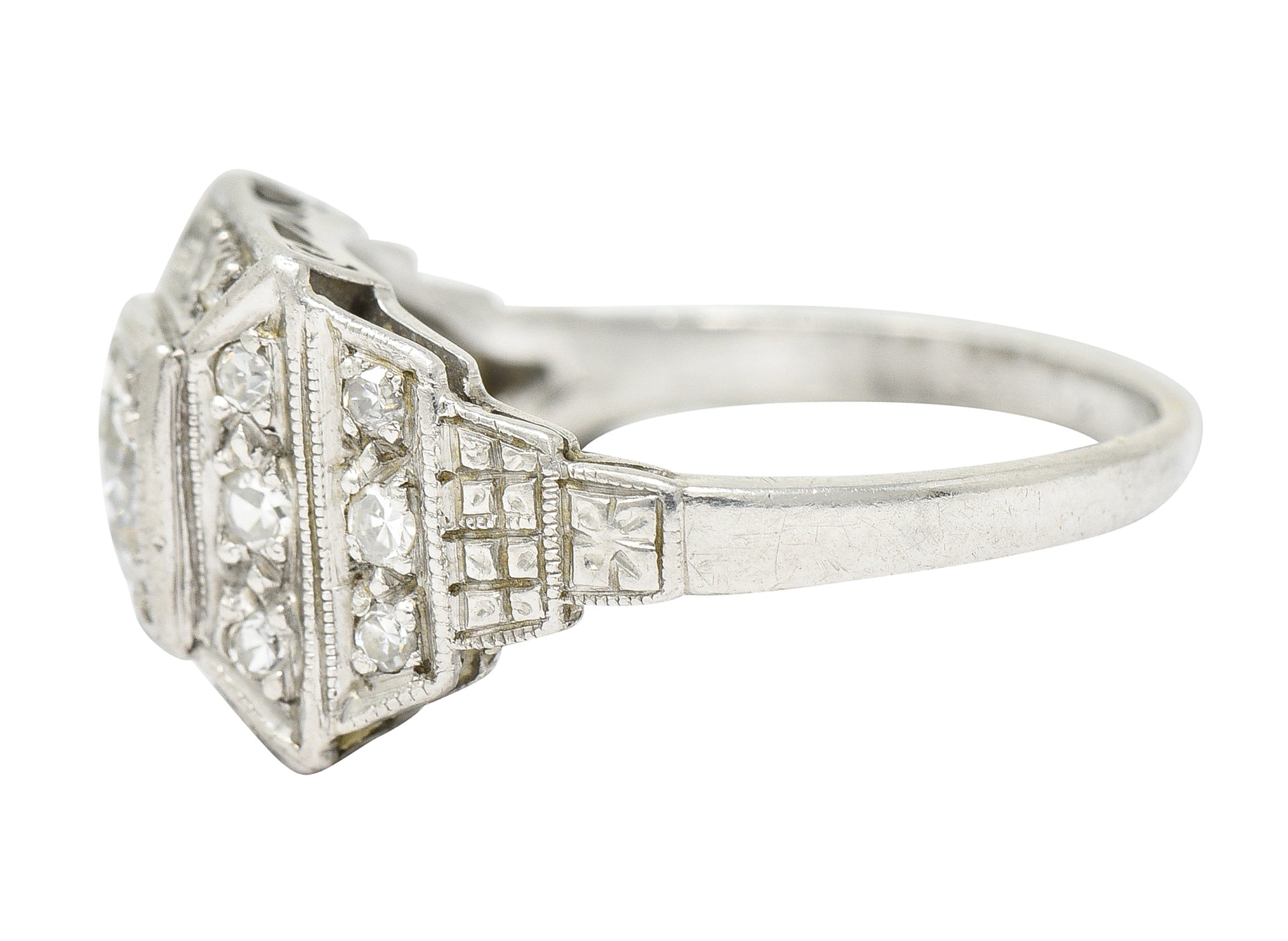 Art Deco 0.75 CTW Diamond Platinum Stepped Antique Engagement Ring Wilson's Estate Jewelry