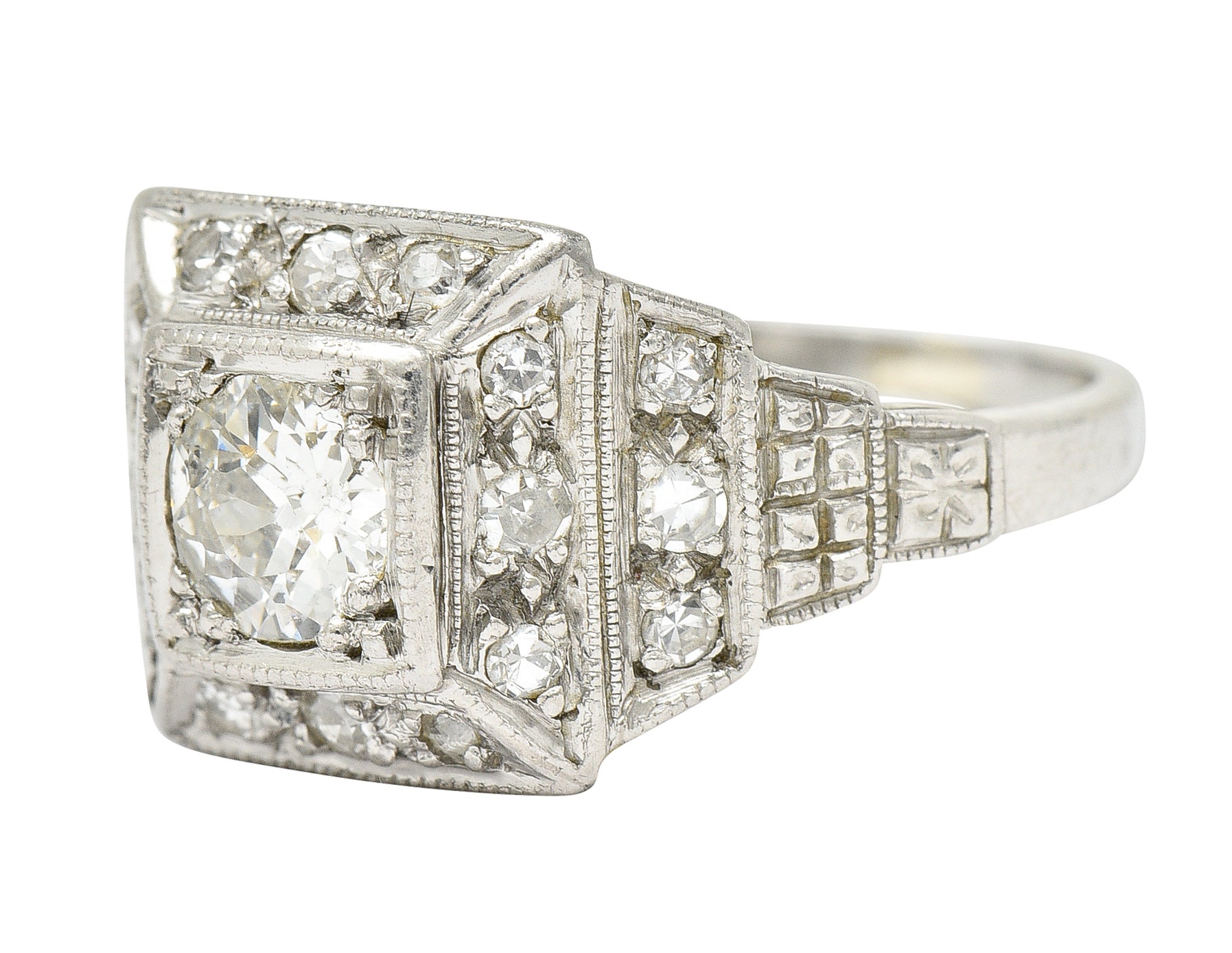 Art Deco 0.75 CTW Diamond Platinum Stepped Antique Engagement Ring Wilson's Estate Jewelry