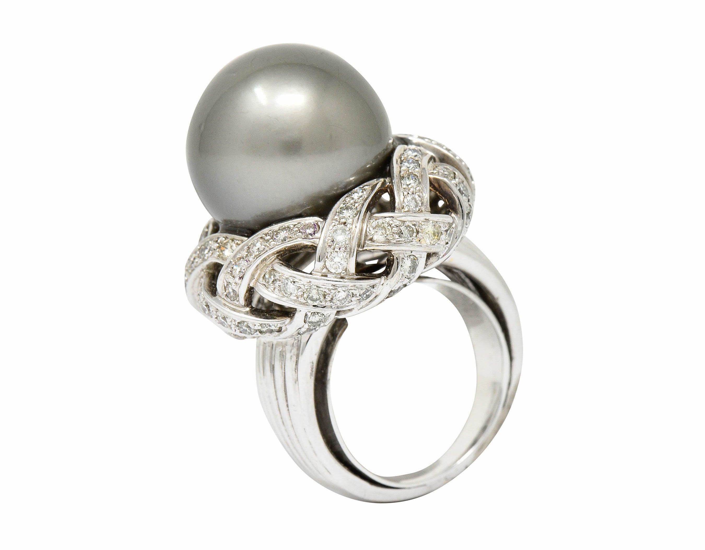 Vintage South Sea Tahitian Pearl 2.00 CTW Diamond 18 Karat White Gold Statement RingRing - Wilson's Estate Jewelry