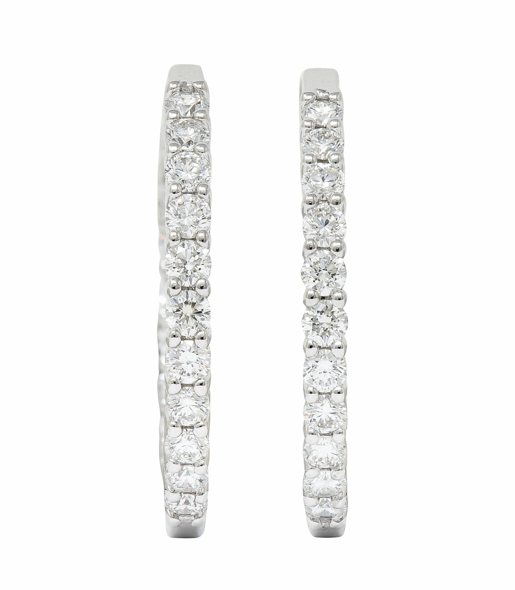 Modern 2.25 CTW Diamond 14 Karat White Inside Out Gold Hoop EarringsEarrings - Wilson's Estate Jewelry