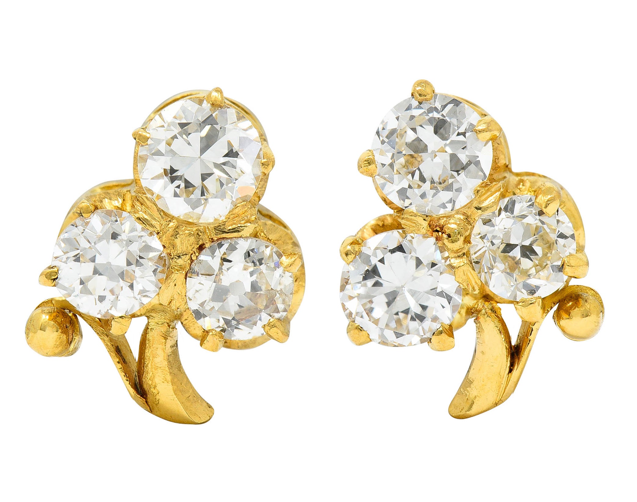 Antique 1.00 CTW Diamond 18 Karat Gold Clover Screwback Stud EarringsEarrings - Wilson's Estate Jewelry