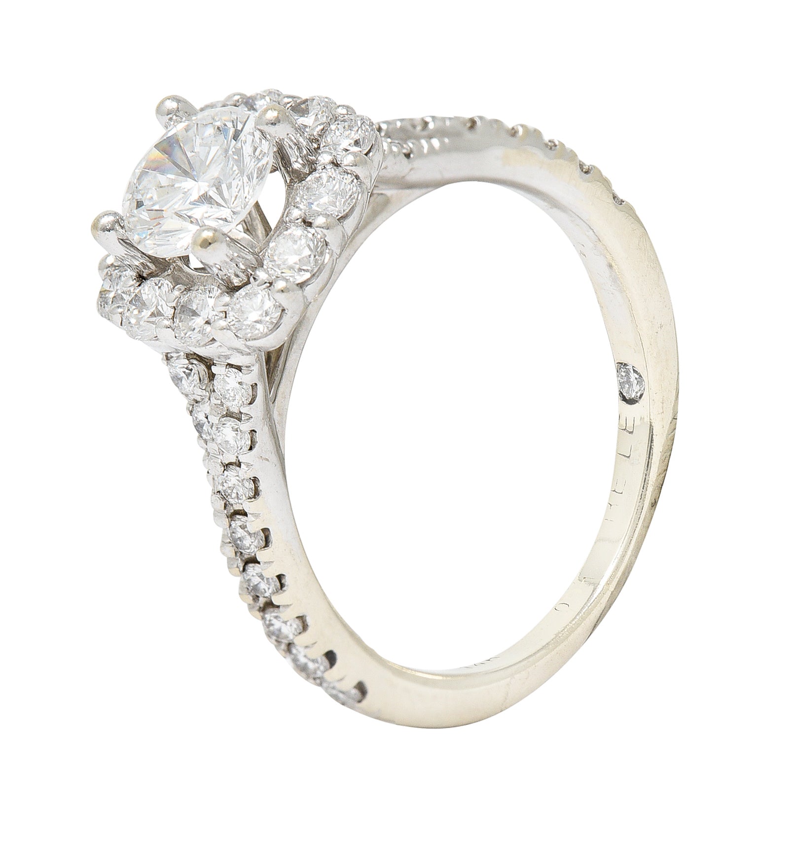 Contemporary 1.18 CTW Ideal Cut Diamond 14 Karat White Gold Cushion Halo Engagement Ring Wilson's Estate Jewelry