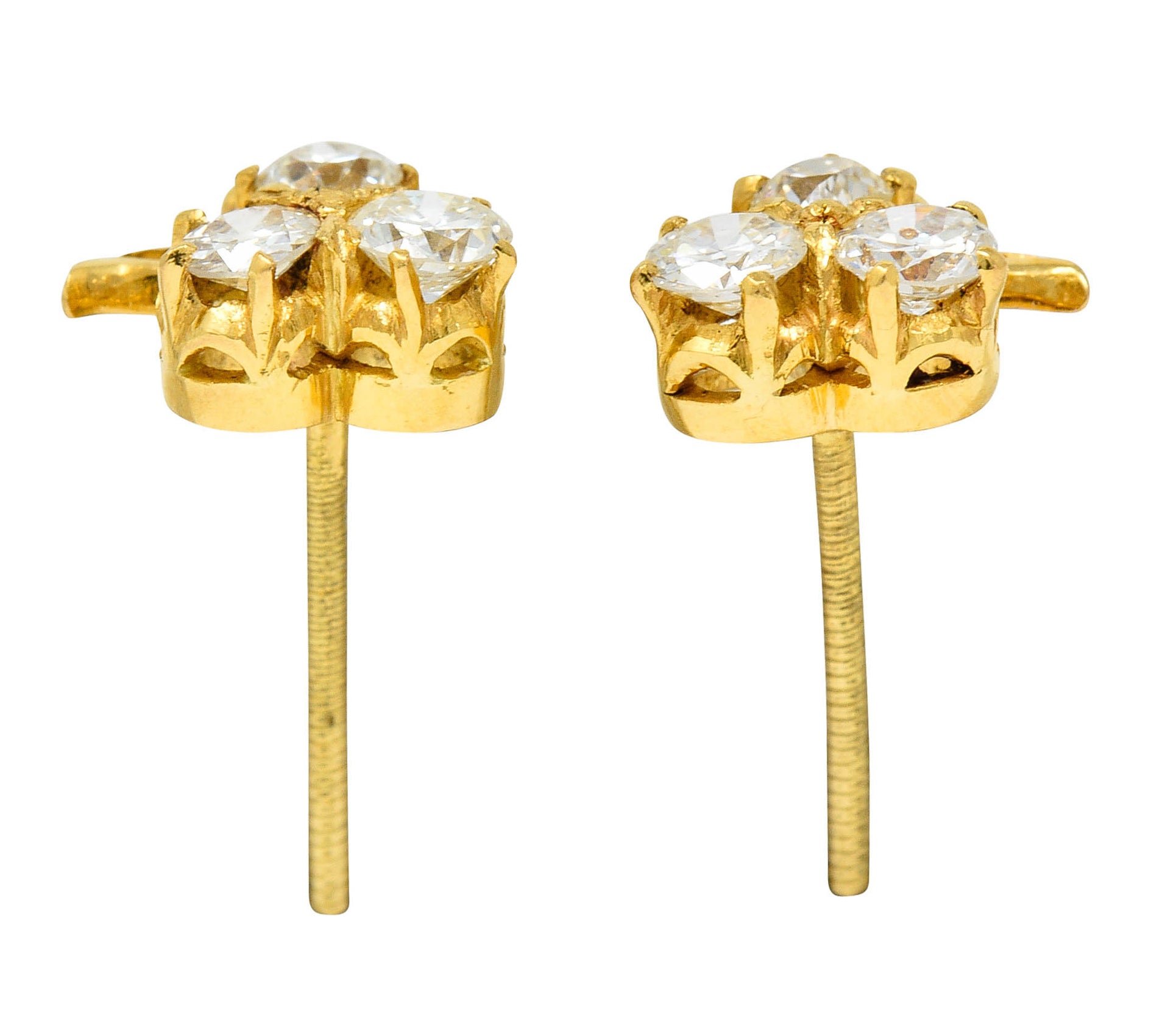 Antique 1.00 CTW Diamond 18 Karat Gold Clover Screwback Stud EarringsEarrings - Wilson's Estate Jewelry