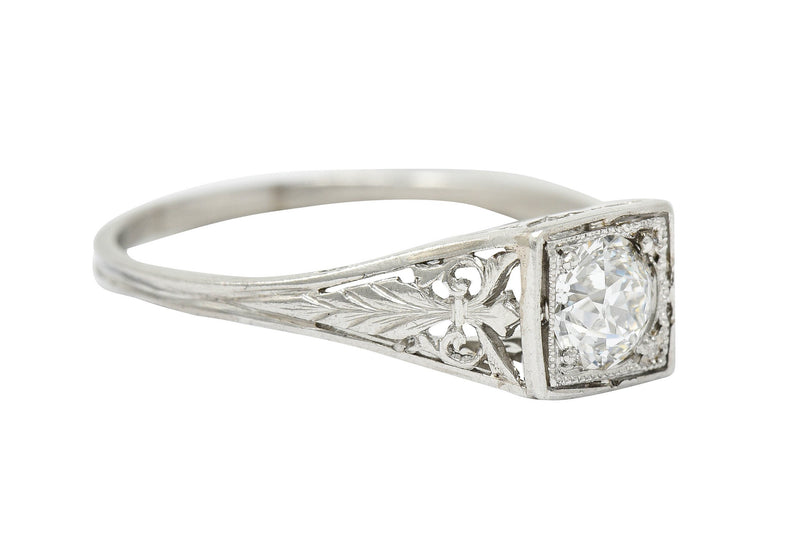 Traub Art Deco 0.46 CTW Diamond Platinum Foliate Engagement RingRing - Wilson's Estate Jewelry