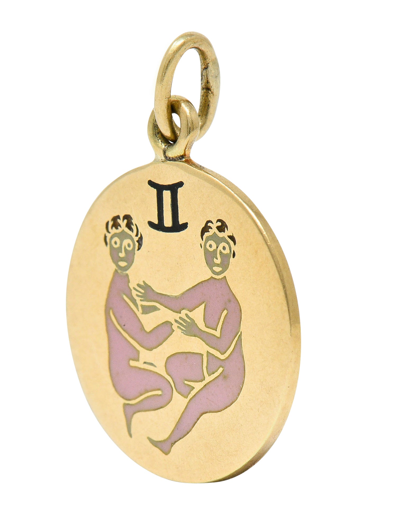 Art Deco Enamel 14 Karat Gold Gemini Zodiac Charmcharm - Wilson's Estate Jewelry