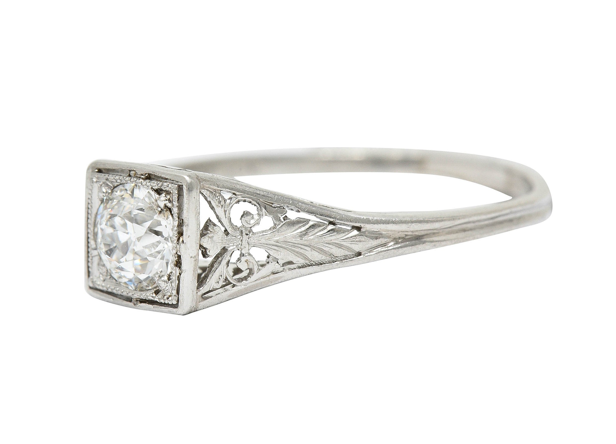 Traub Art Deco 0.46 CTW Diamond Platinum Foliate Engagement RingRing - Wilson's Estate Jewelry