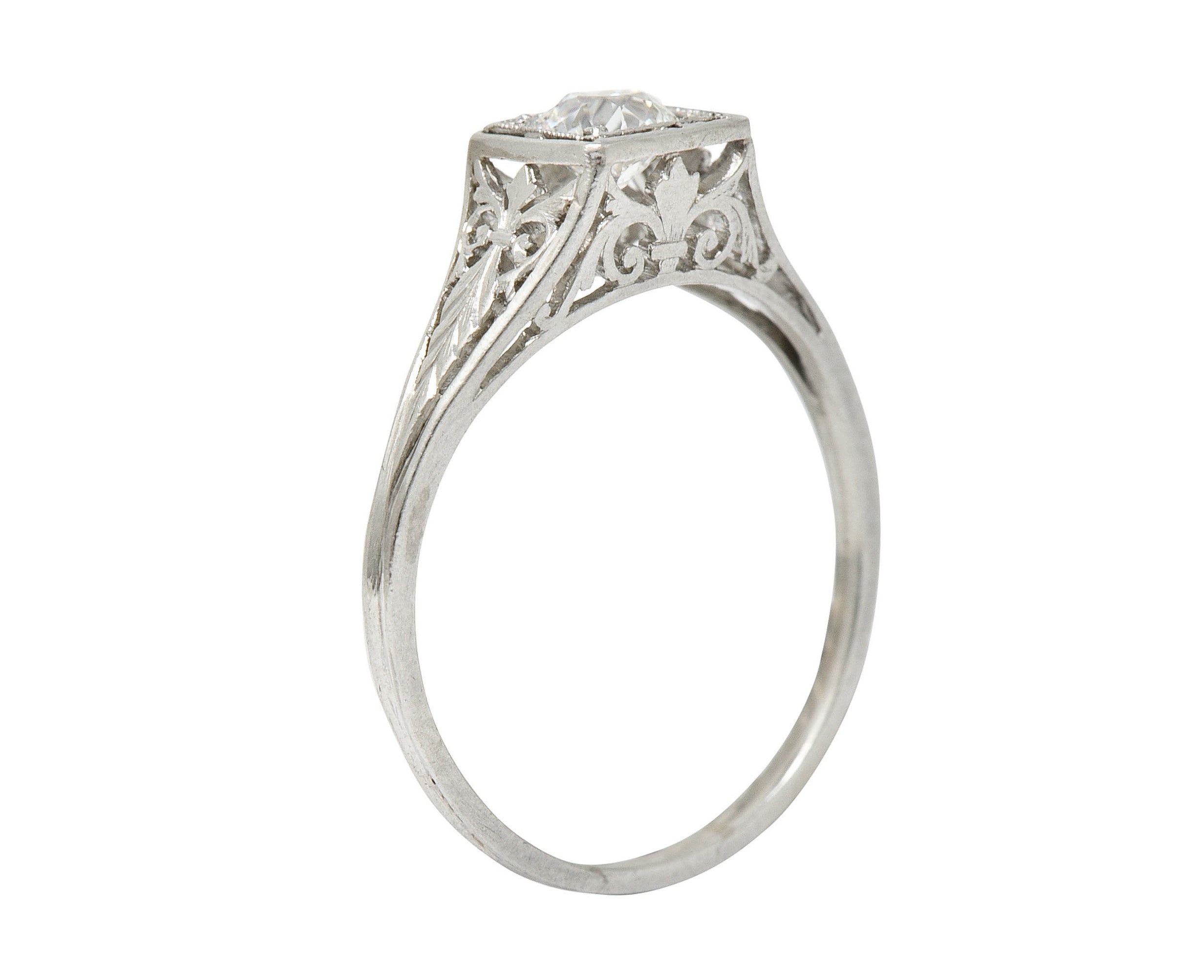 Traub Art Deco 0.46 CTW Diamond Platinum Foliate Engagement RingRing - Wilson's Estate Jewelry