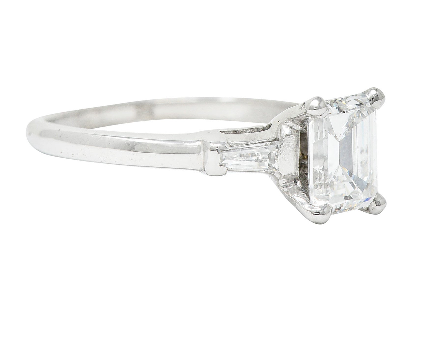 Mid-Century 1.10 CTW Emerald Cut Diamond Platinum Engagement RingRing - Wilson's Estate Jewelry