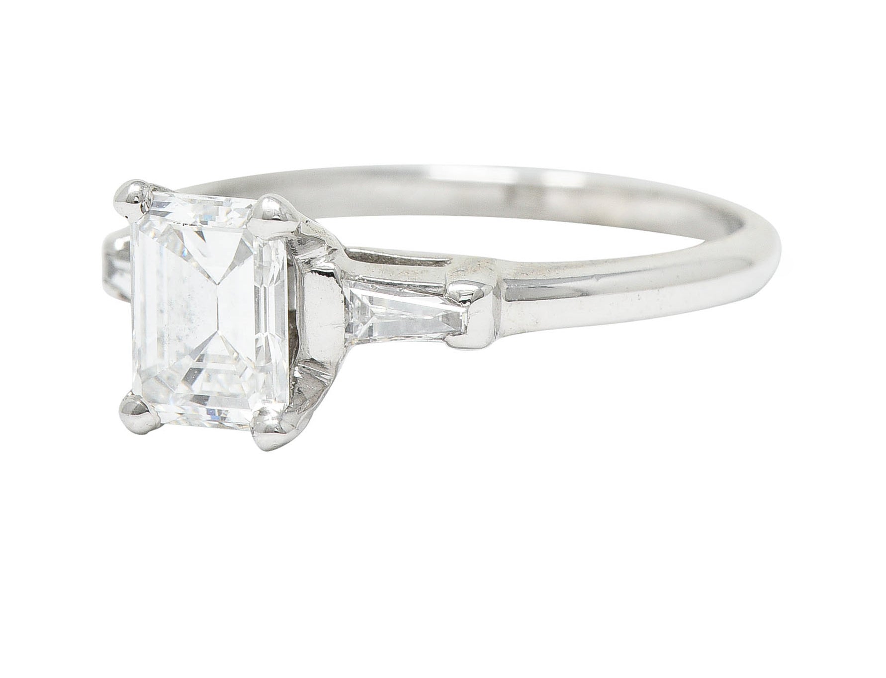 Mid-Century 1.10 CTW Emerald Cut Diamond Platinum Engagement RingRing - Wilson's Estate Jewelry