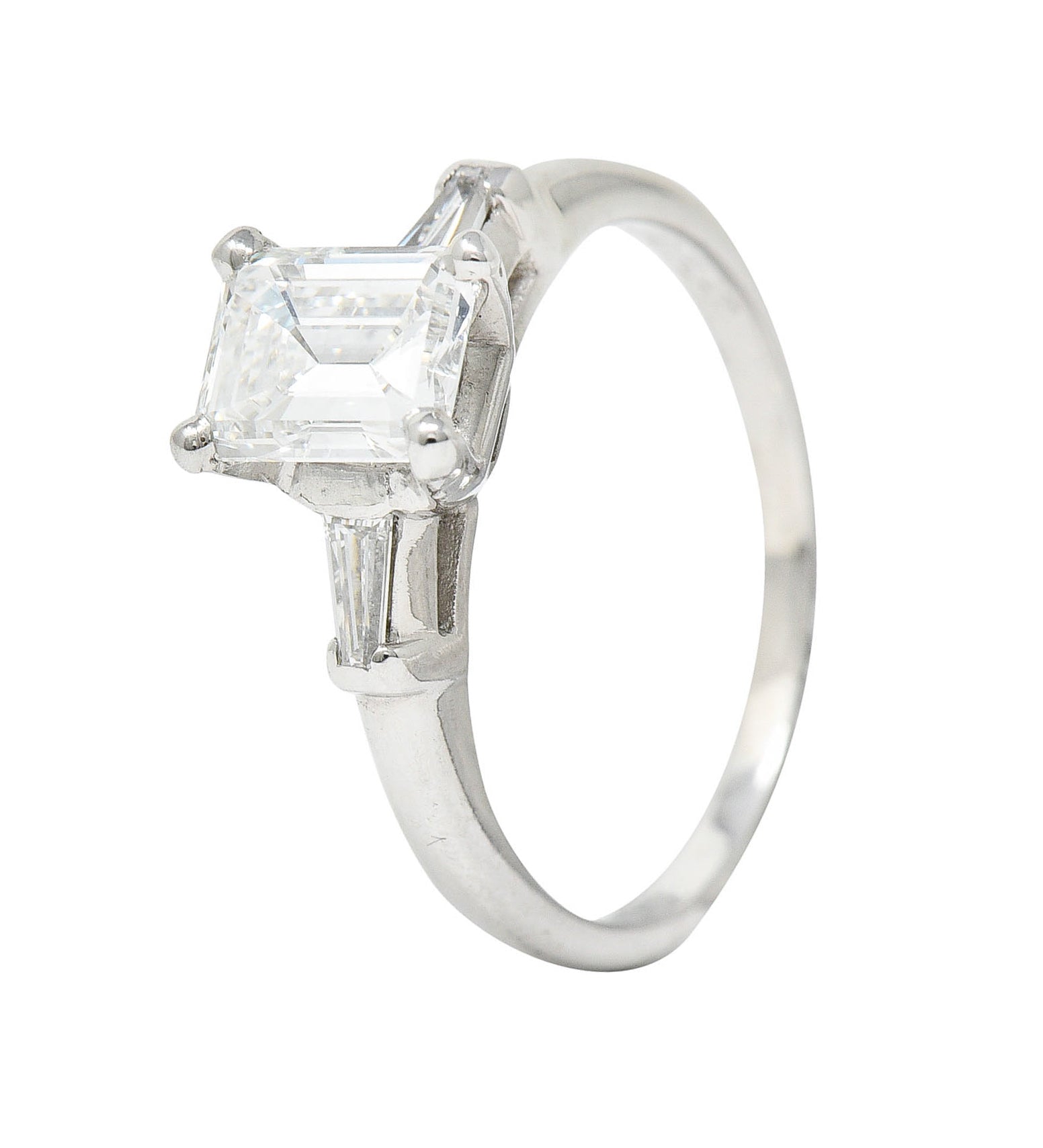 Mid-Century 1.10 CTW Emerald Cut Diamond Platinum Engagement RingRing - Wilson's Estate Jewelry