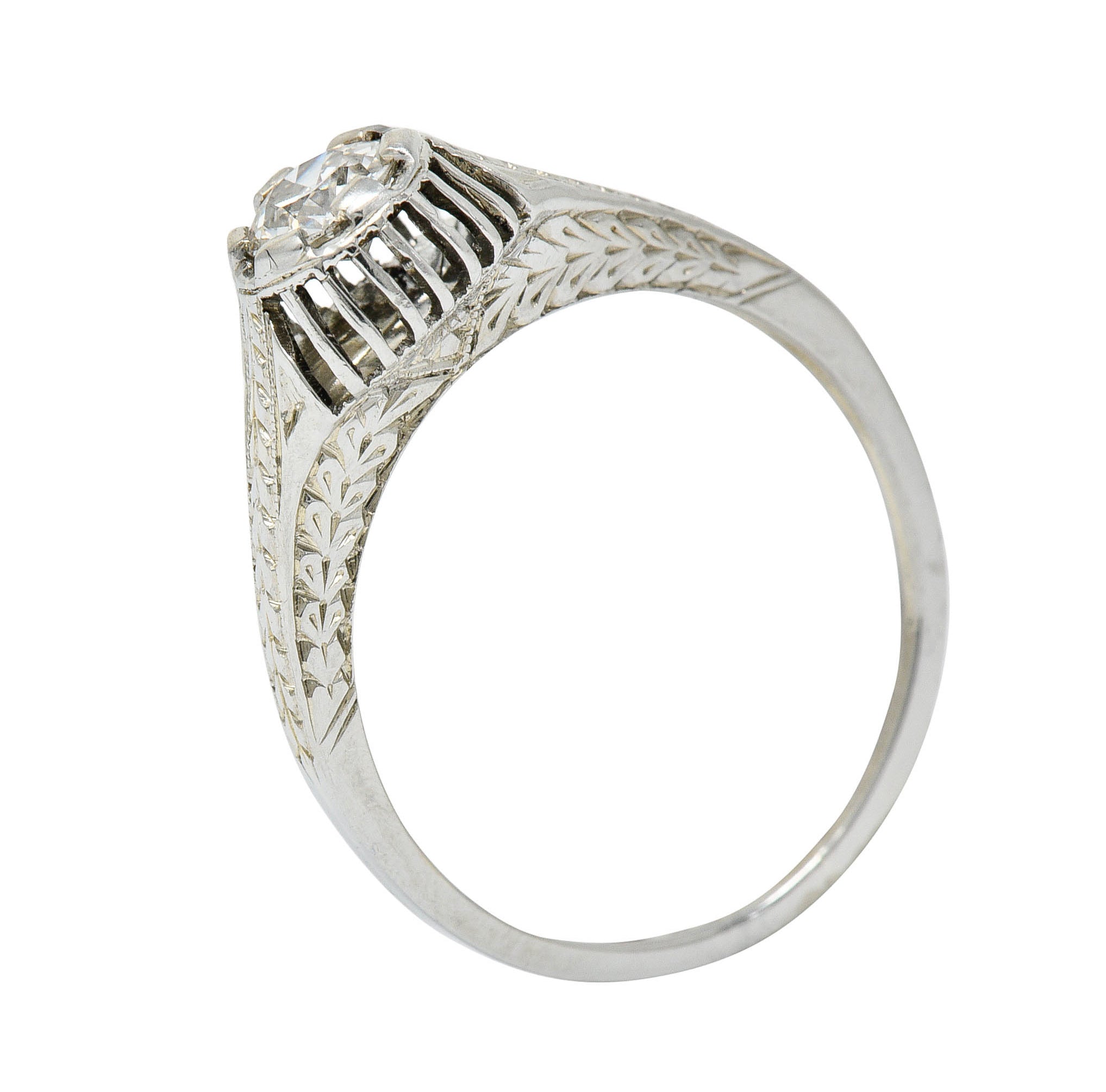 Art Deco 0.35 CTW Diamond 18 Karat White Gold Foliate Engagement RingRing - Wilson's Estate Jewelry