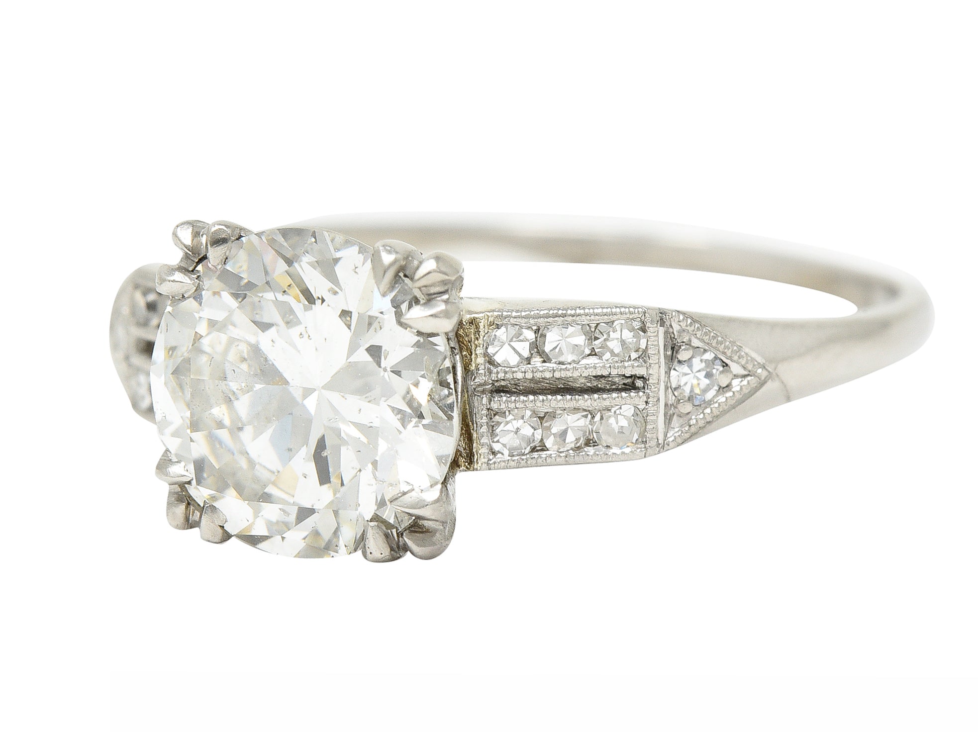 Art Deco 2.01 CTW Old European Cut Diamond Platinum Arrow Engagement Ring GIA Wilson's Estate Jewelry