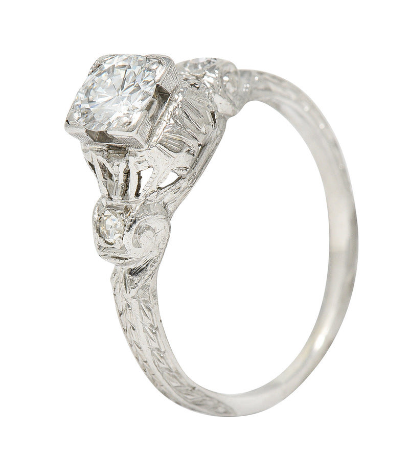 Maurice Tishman Art Deco 0.40 CTW Diamond Platinum Scrolled Engagement Ring Wilson's Estate Jewelry