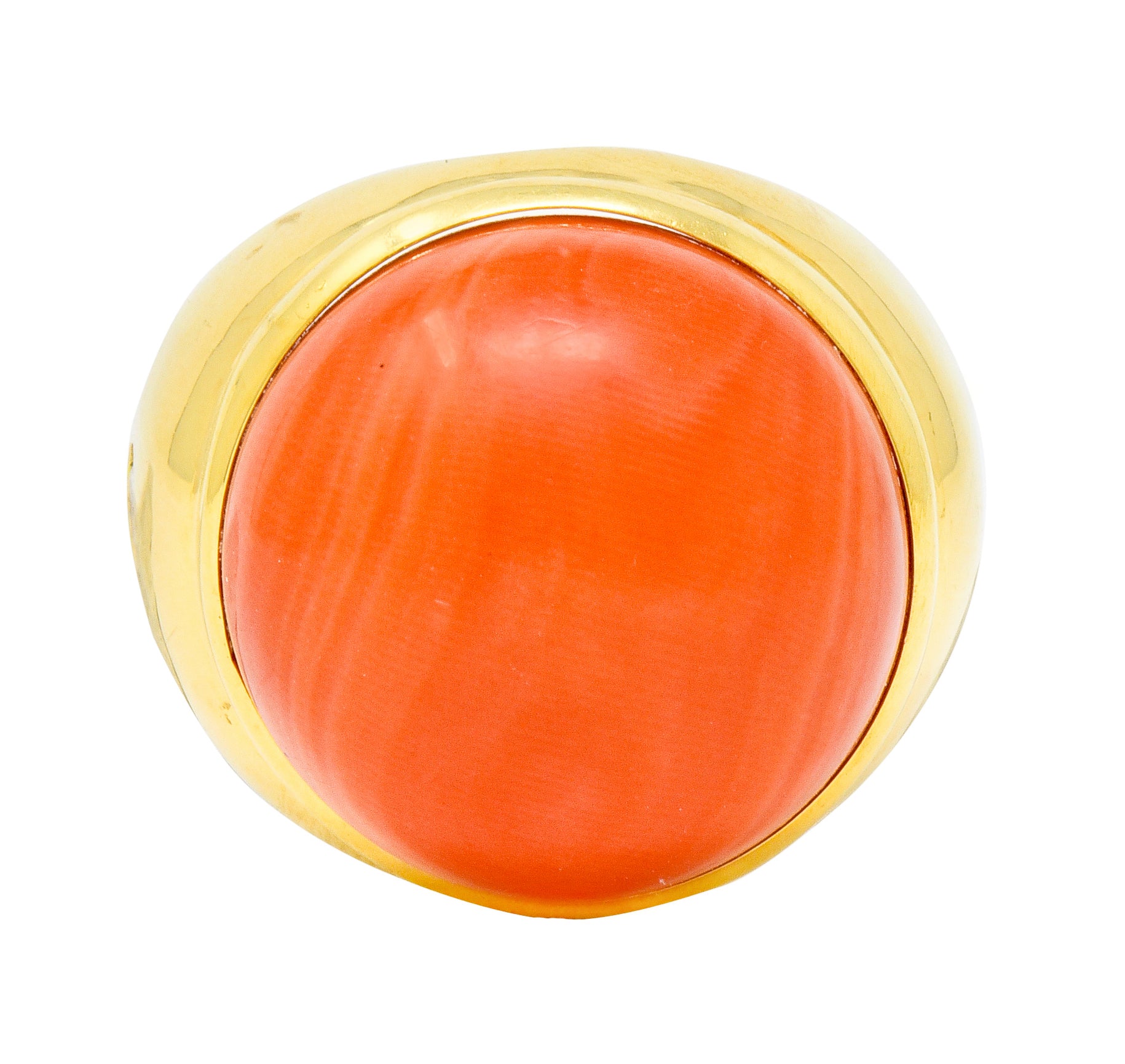 Jacent Vintage Coral Diamond 18 Karat Gold Unisex Cabochon Gemstone Ring - Wilson's Estate Jewelry