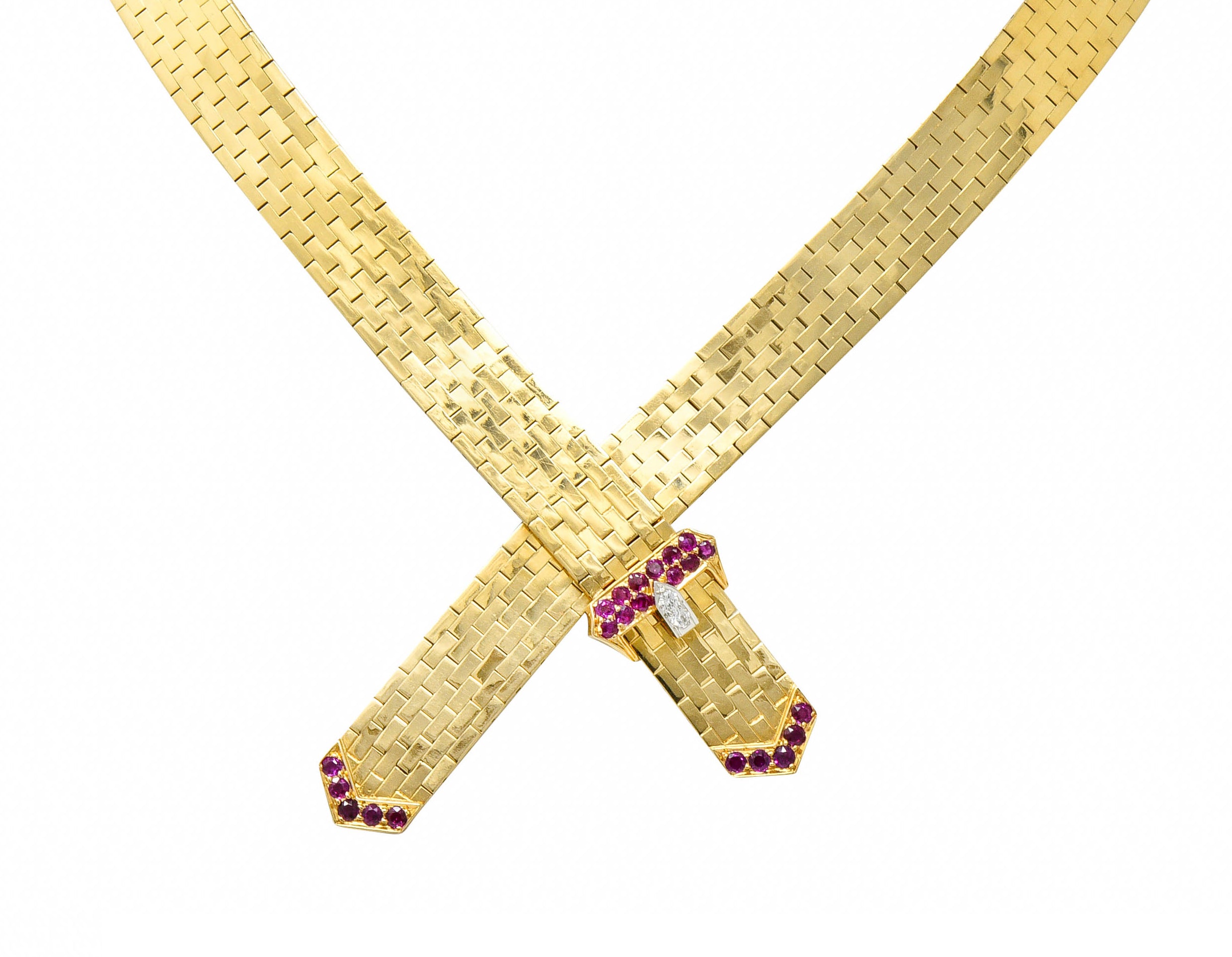 Tiffany & Co. Retro Ruby Diamond 14 Karat Gold Buckle Collar NecklaceNecklace - Wilson's Estate Jewelry