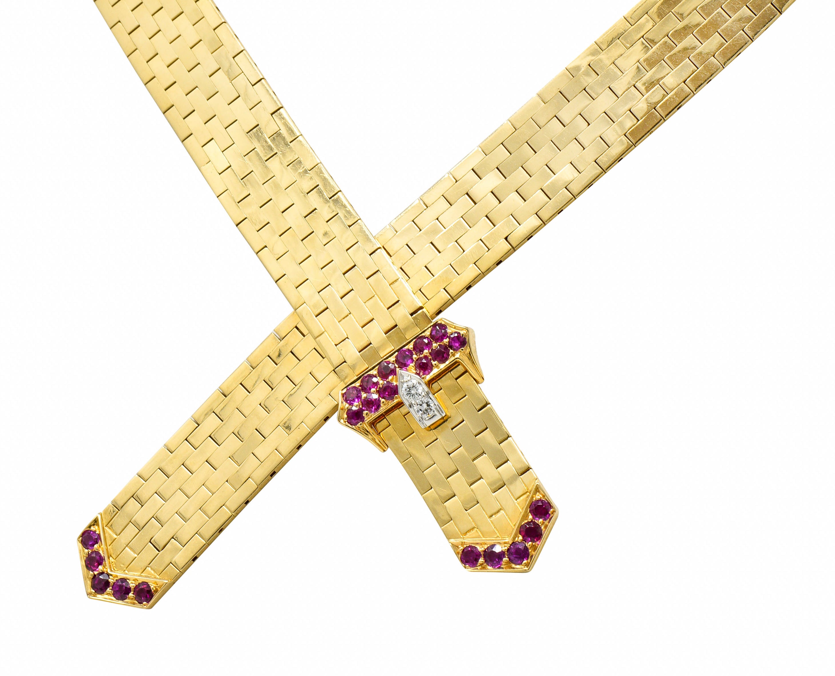 Tiffany & Co. Retro Ruby Diamond 14 Karat Gold Buckle Collar NecklaceNecklace - Wilson's Estate Jewelry