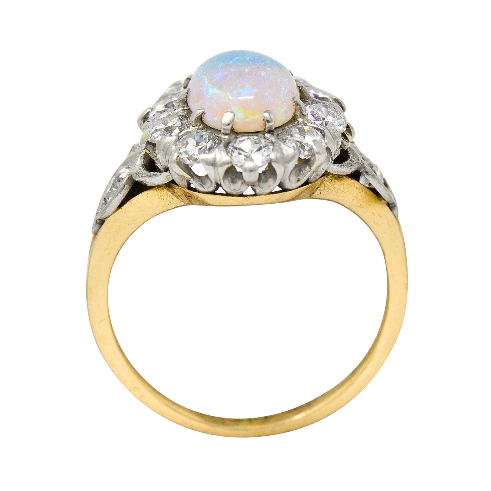 Edwardian Jelly Opal 1.06 CTW Diamond Platinum-Topped 14 Karat Gold Cluster RingRing - Wilson's Estate Jewelry