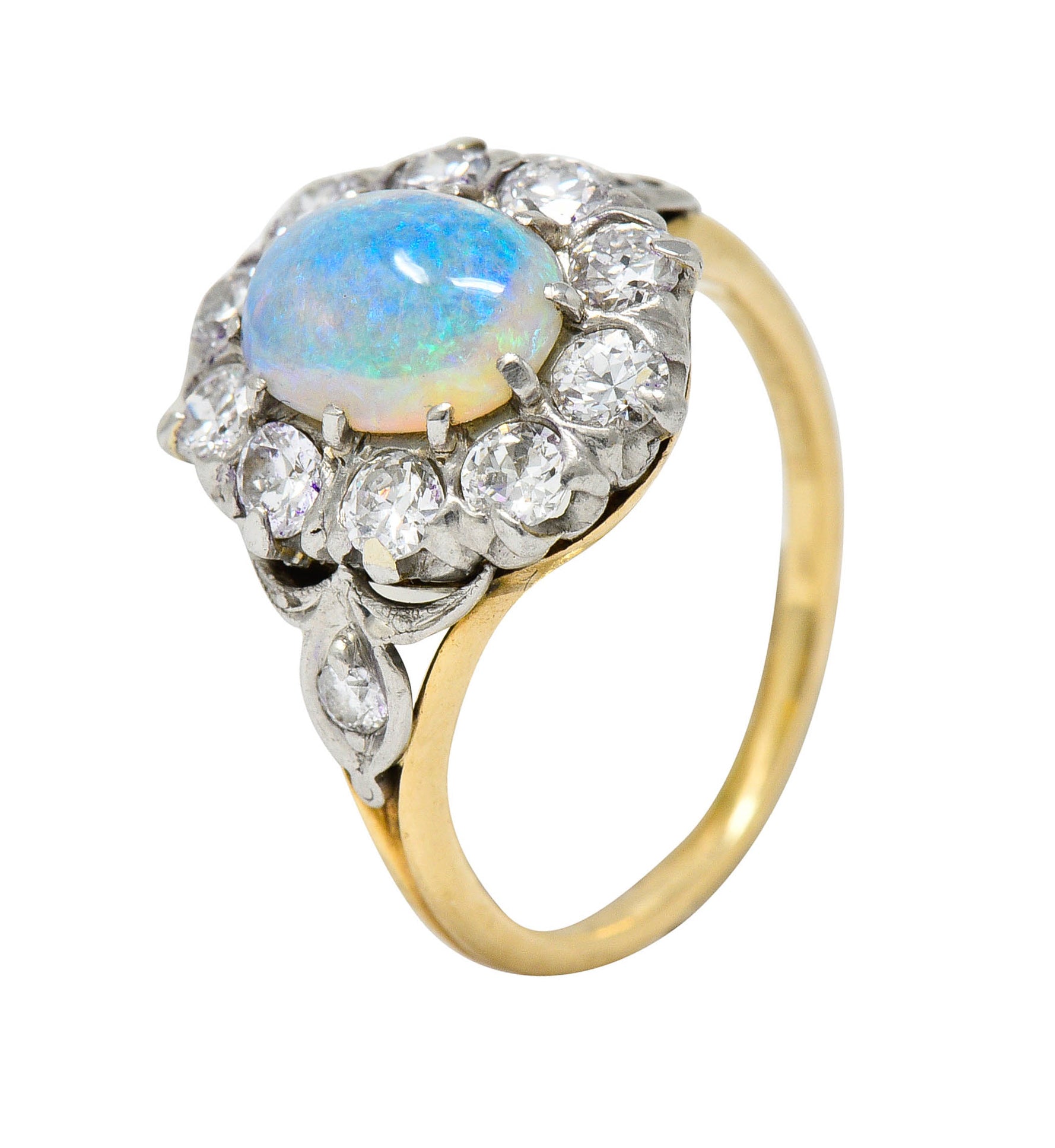 Edwardian Jelly Opal 1.06 CTW Diamond Platinum-Topped 14 Karat Gold Cluster RingRing - Wilson's Estate Jewelry