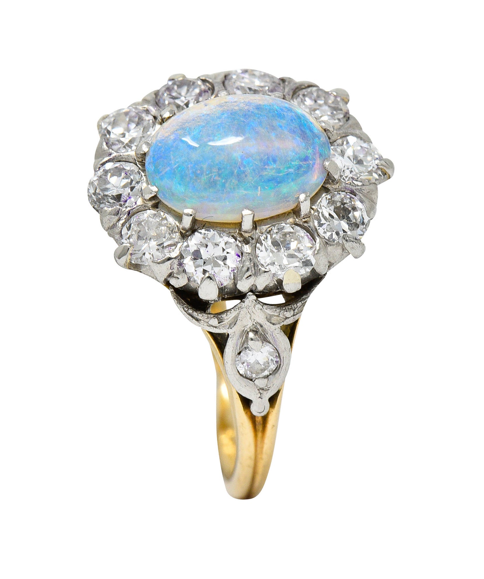 Edwardian Jelly Opal 1.06 CTW Diamond Platinum-Topped 14 Karat Gold Cluster RingRing - Wilson's Estate Jewelry