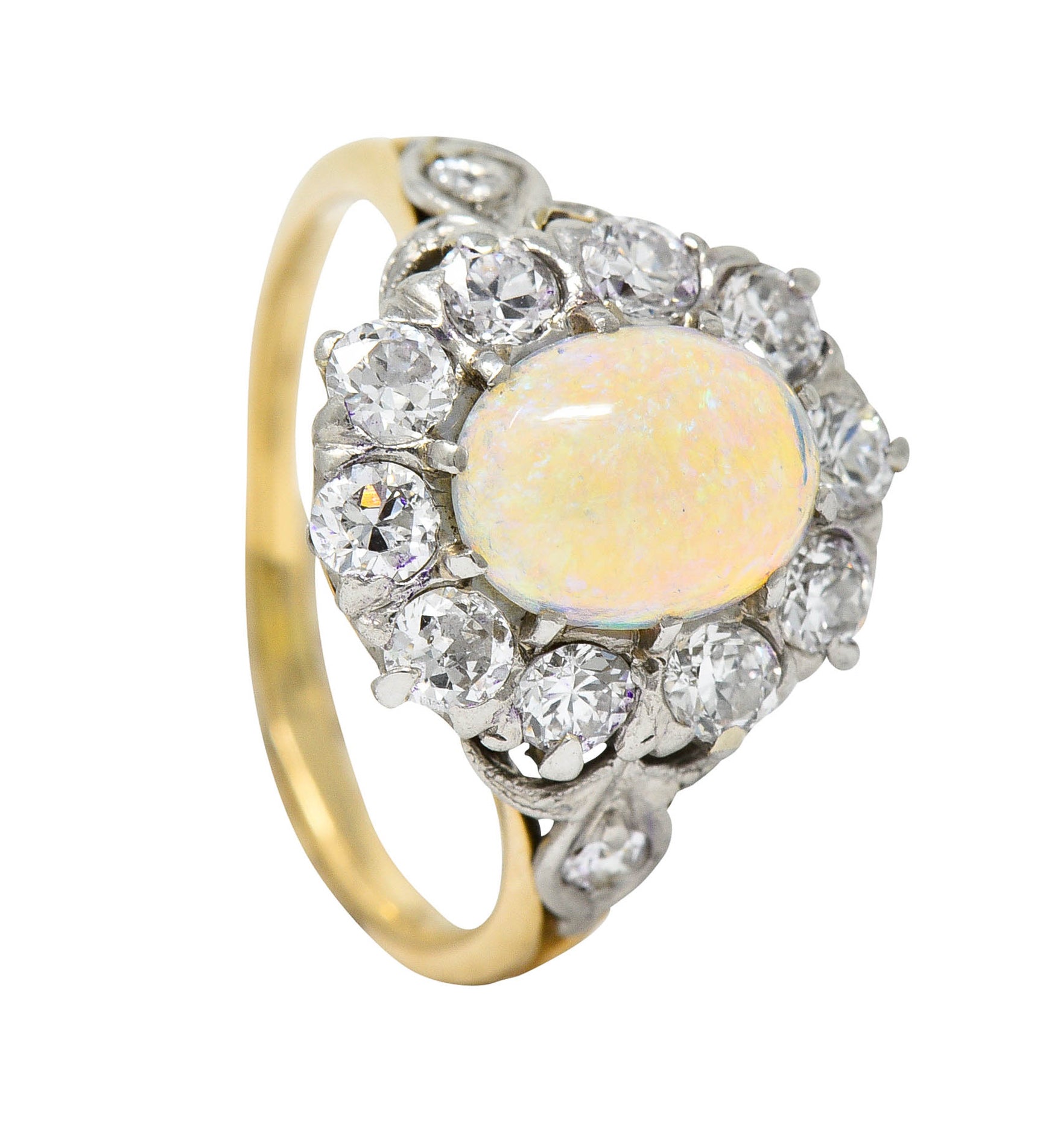 Edwardian Jelly Opal 1.06 CTW Diamond Platinum-Topped 14 Karat Gold Cluster RingRing - Wilson's Estate Jewelry