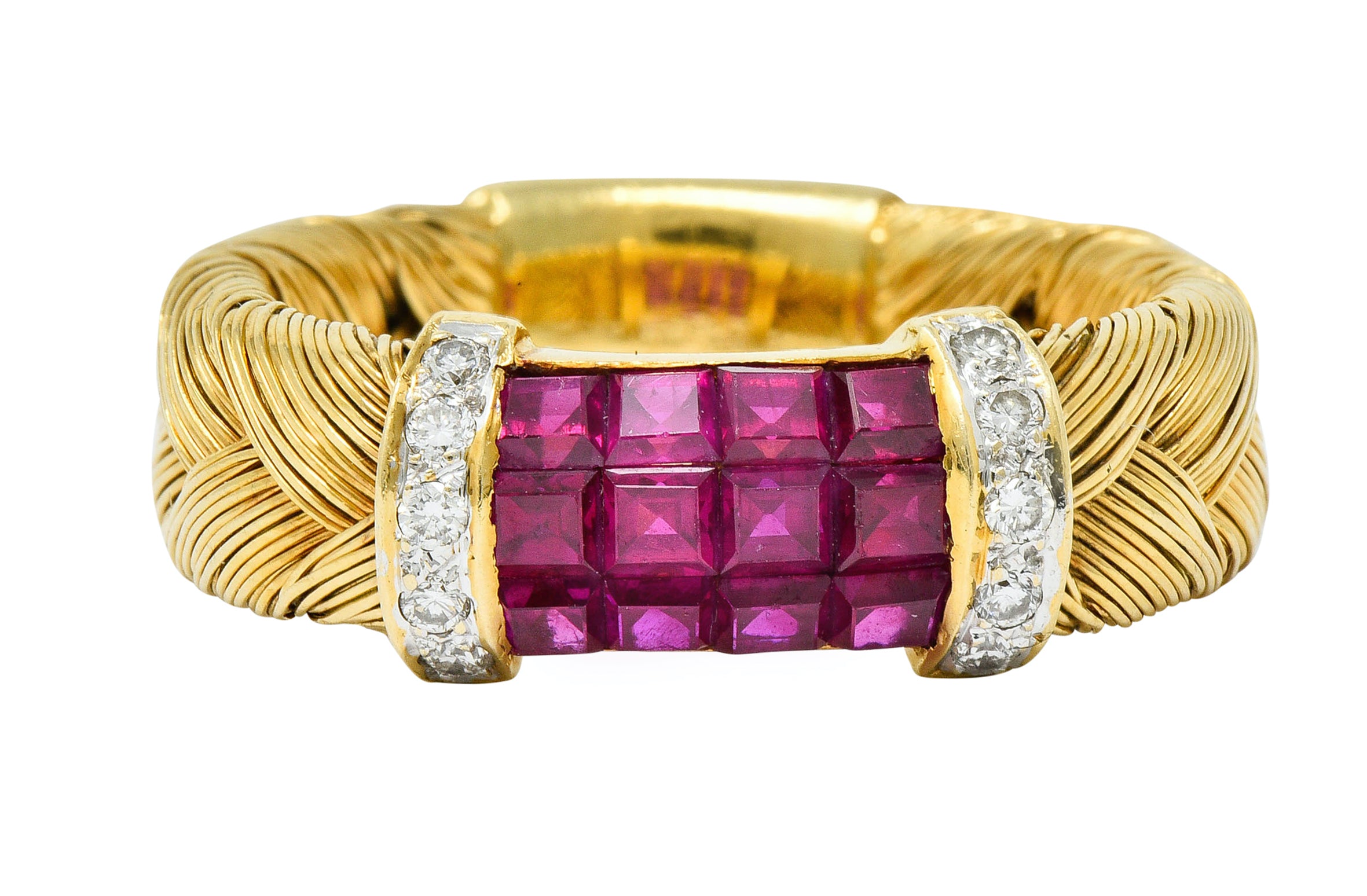 Vintage Ruby Diamond 18 Karat Gold Wheat Band RingRing - Wilson's Estate Jewelry