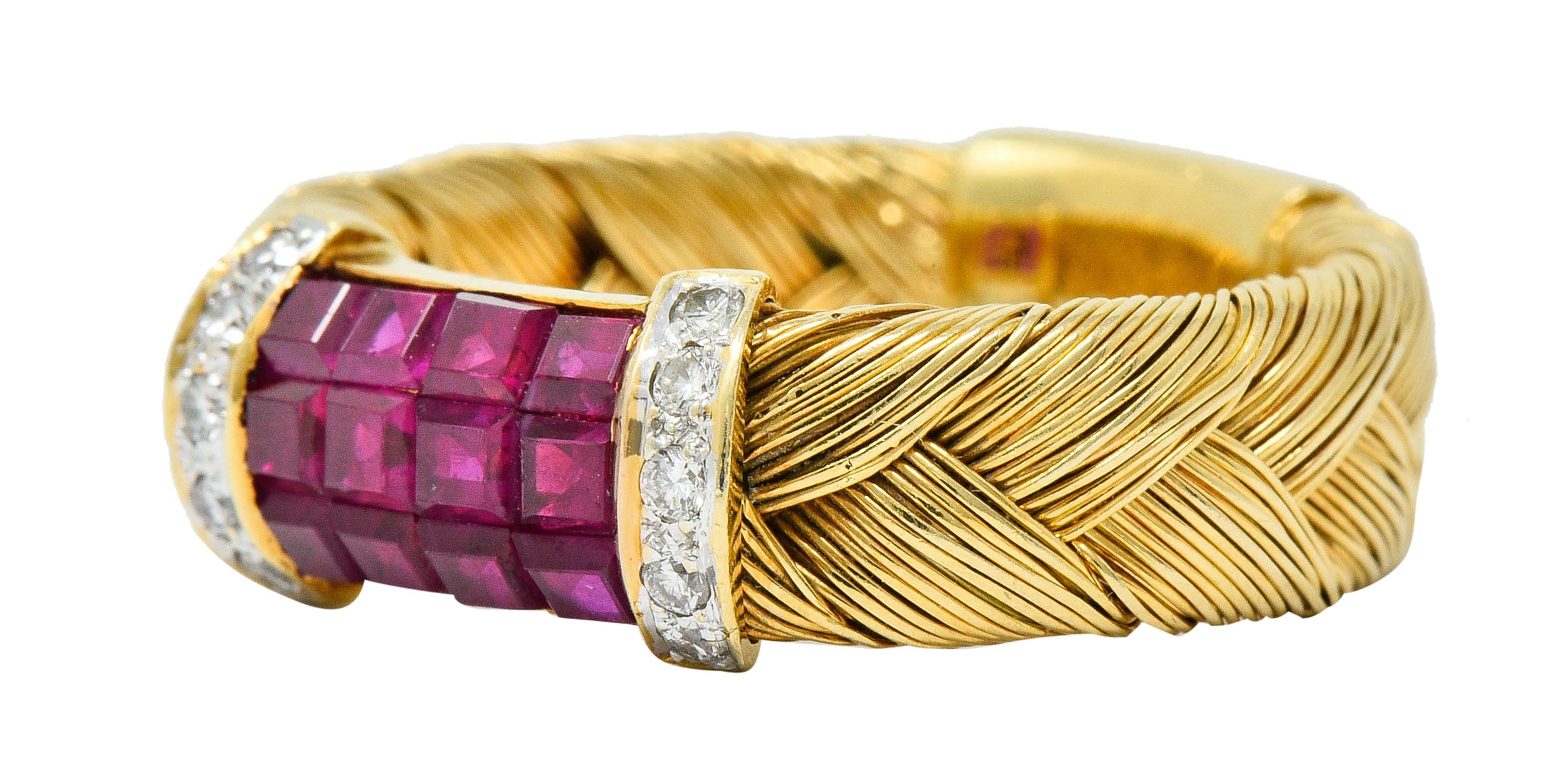 Vintage Ruby Diamond 18 Karat Gold Wheat Band RingRing - Wilson's Estate Jewelry