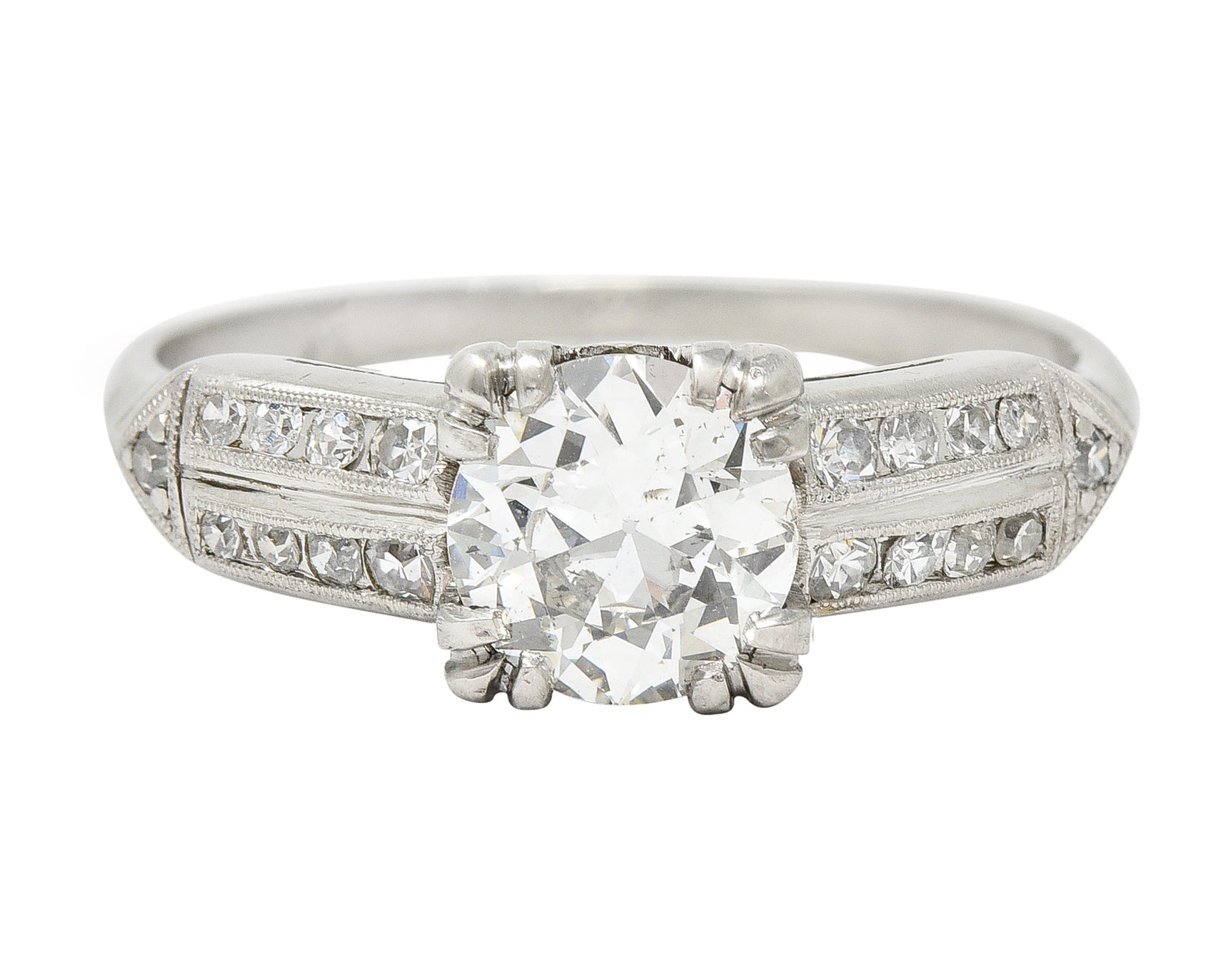 1950's Mid-Century 1.37 CTW Diamond Platinum Pointed Shoulder Vintage Engagement Ring GIA Wilson's Estate Jewelry