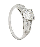 1950's Mid-Century 1.37 CTW Diamond Platinum Pointed Shoulder Vintage Engagement Ring GIA Wilson's Estate Jewelry